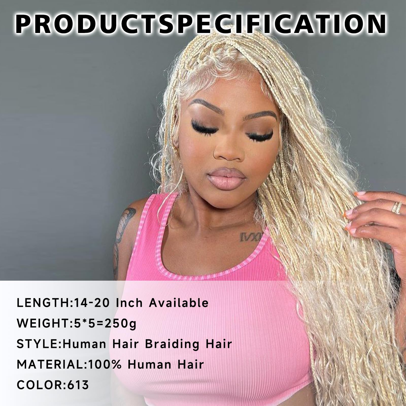 16A 613 Blonde 20 Inch Deep Wave Human Hair Extensions - 5 Bundles Brazilian Virgin Water Curly Hair for Braiding (250g) | No Weft Bulk Hair for Boho Braids, Box Braids & Protective Styles | Perfect for Salon, Wedding & Everyday Wear