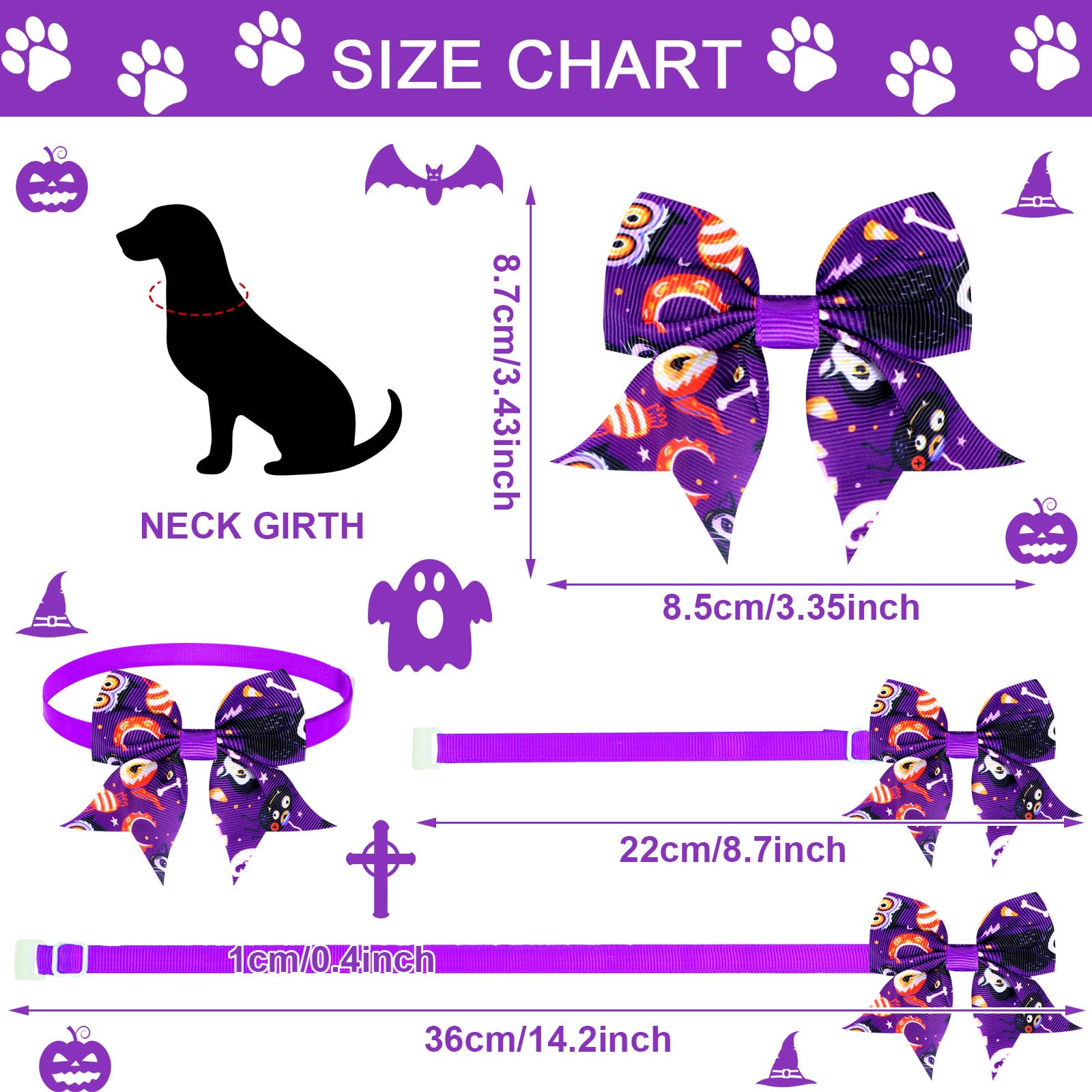 60 Pcs Halloween Dog Bows & Collars - Adjustable Pumpkin Ghost Bow Ties for Small Medium Dogs - 24 Neckties & 24 Bowties with 12 Bowknots - Perfect for Halloween Pet Costumes, Parties & Photo Shoots