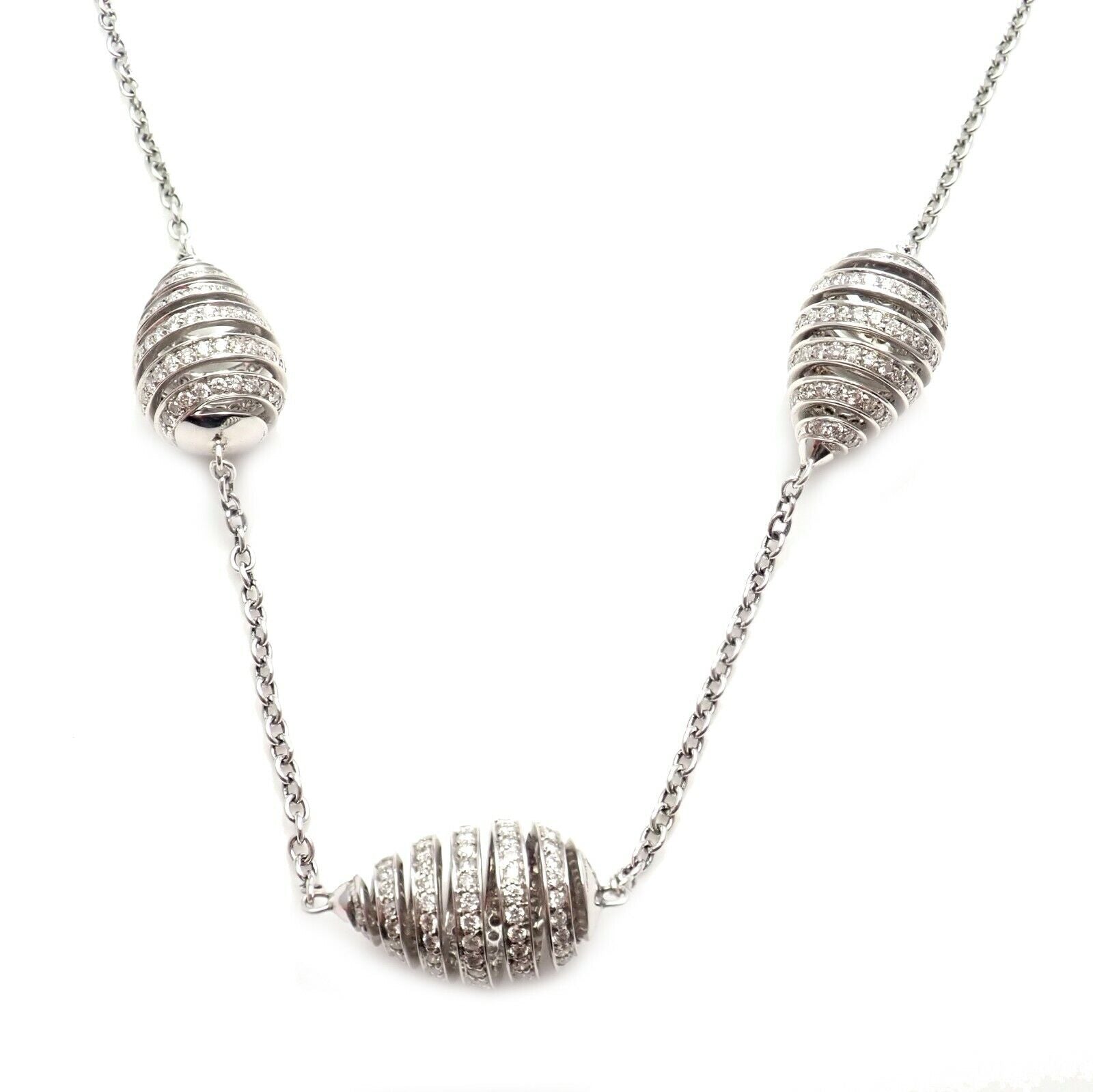 Luxury Damiani 18K White Gold 6ctw Diamond Spiral Teardrop 3 Motif Necklace - Elegant Jewelry for Women, Perfect for Weddings, Anniversaries & Special Occasions