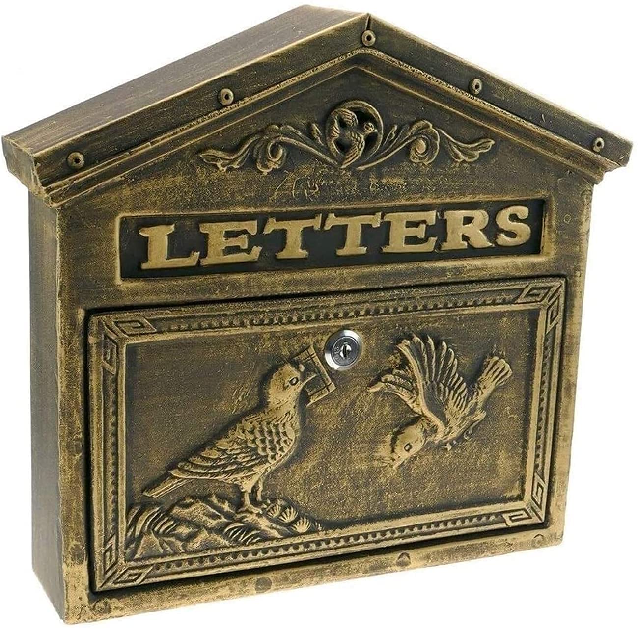 Vintage Bronze Aluminum Wall Mounted Mailbox with Bird Design & Secure Lock - Outdoor Residential Mailbox for Home, Apartment, or Office Use