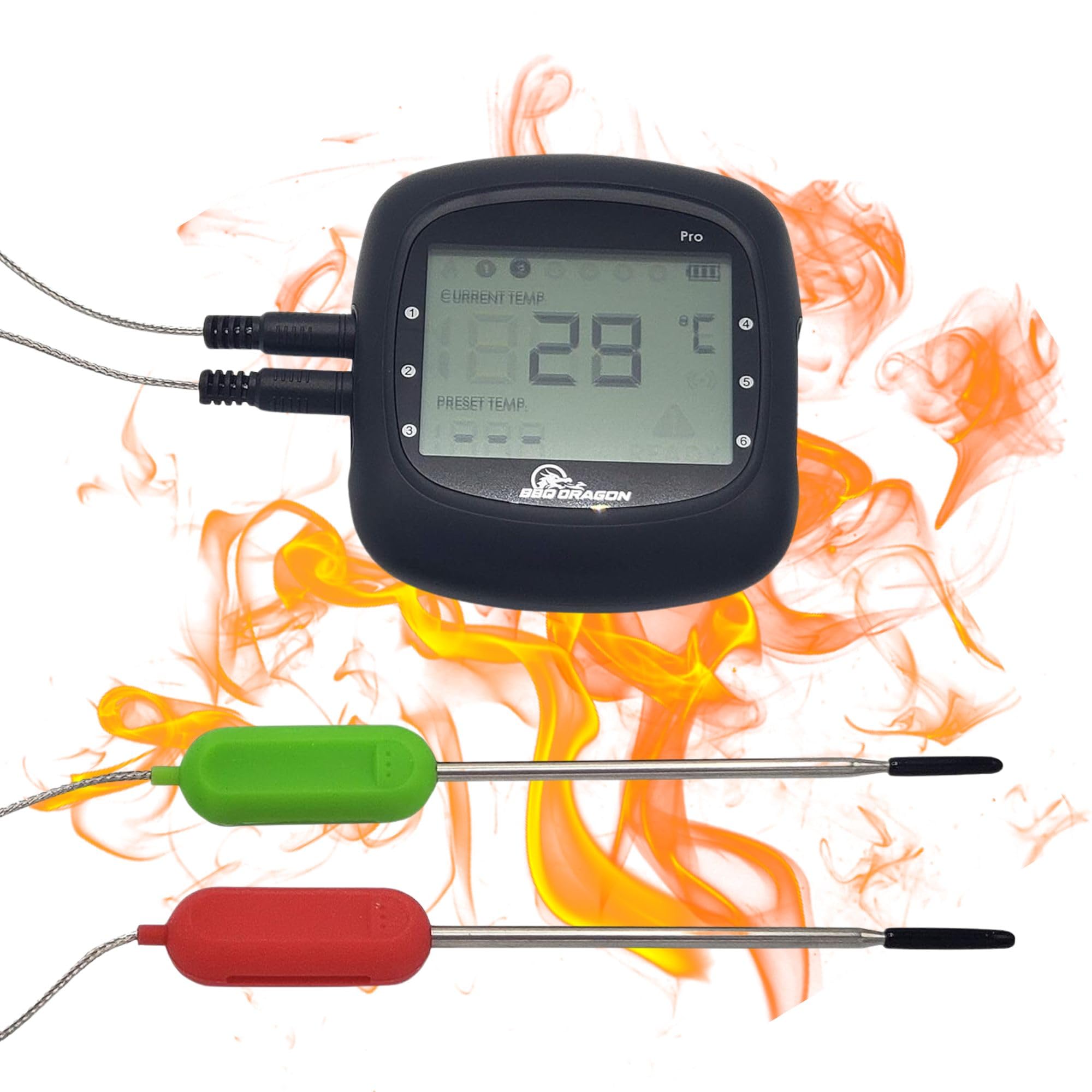 BBQ Dragon Wireless Bluetooth Meat Thermometer for Grilling & Smoking – 6-Channel Smart Grill Thermometer with 2 Probes – Perfect for Outdoor BBQ, Smoking, Roasting & Sous Vide Cooking