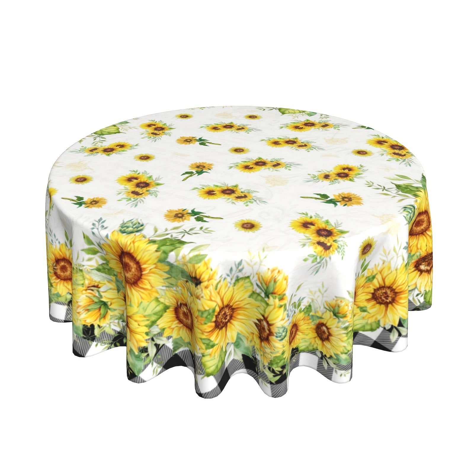 1pc Polyester Sunflower Buffalo Plaid Checkered Tablecloth - Stain & Wrinkle Resistant Kitchen Dining Table Cover for Home, Party Decor, Gift | Perfect for Summer Picnics, Outdoor Dining & Farmhouse Decor