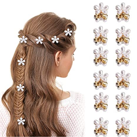 12 Pack Mini Pearl Hair Clips for Women & Girls - Elegant Flower Pearl Wedding Hair Accessories, Bangs Clips, Artificial Pearl Claw Clips for Bridal, Party, Prom & Daily Use