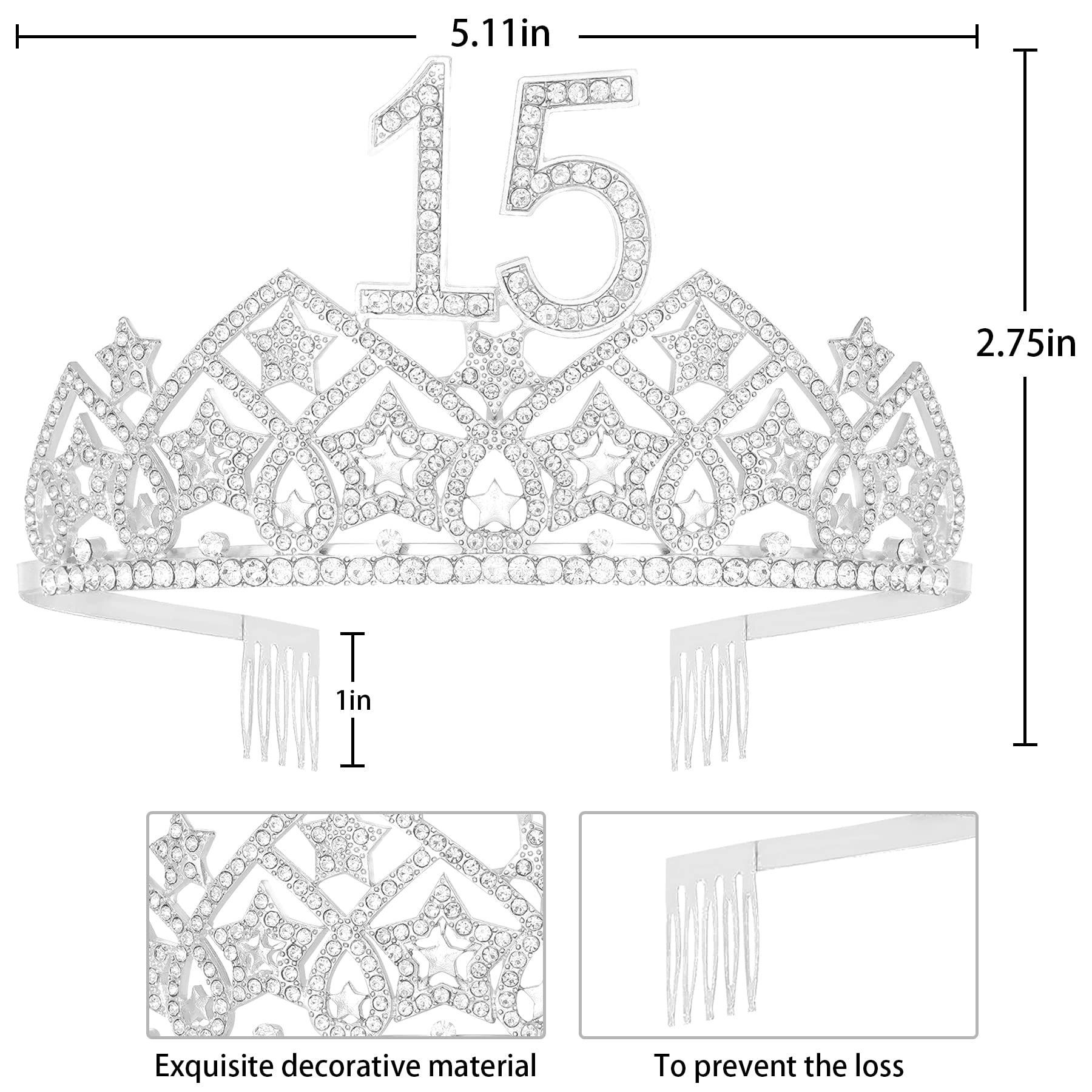 Happy 15th Birthday Decorations for Girls - 15 Year Old Birthday Party Supplies Set with Tiara & Sash | Perfect for Quinceañera, Sweet 16 Party & Teen Girl Celebration Decor