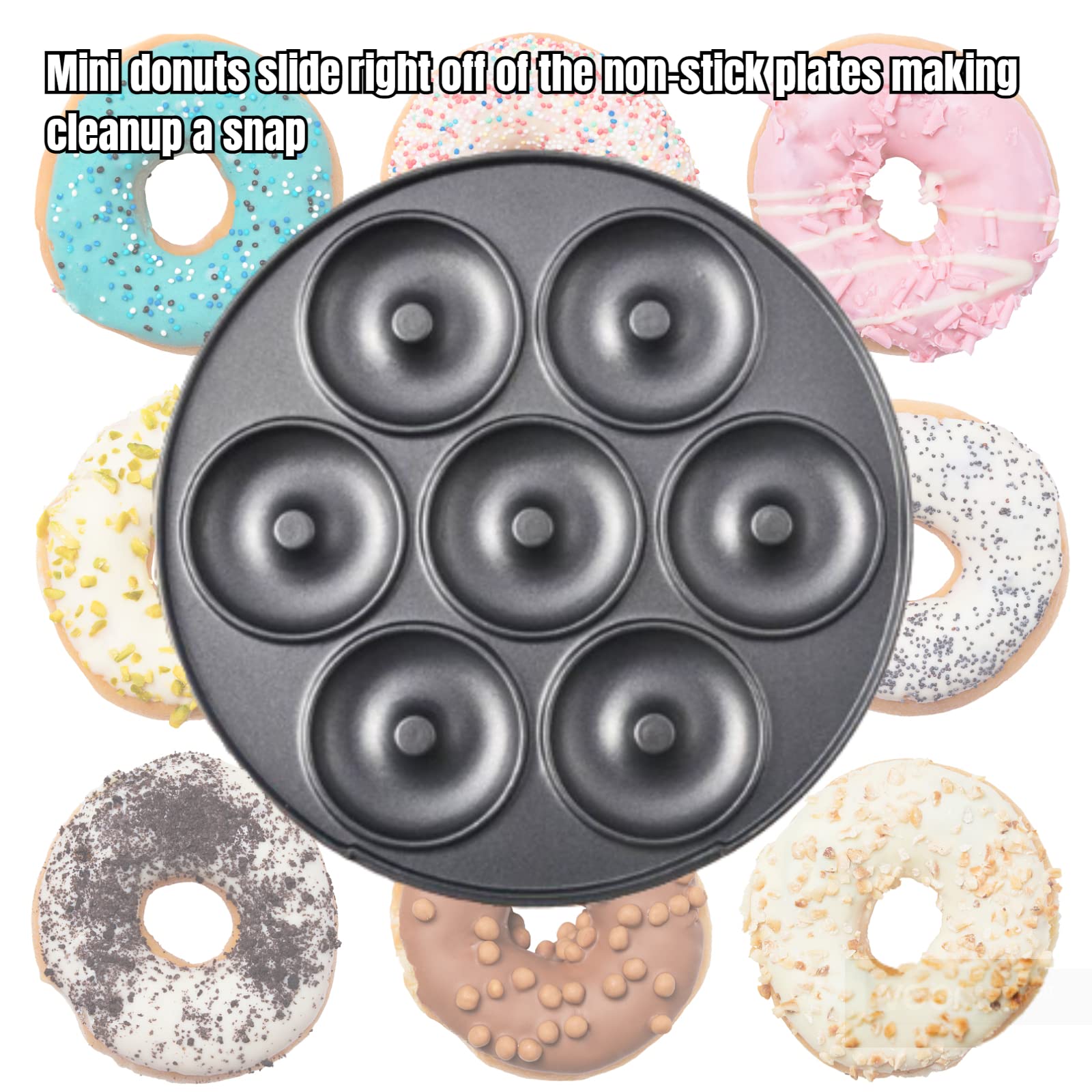 Mini Donut Maker Machine - Electric Portable Donut Maker for 7 Donuts, Non-Slip & Heat Dissipation Design, Perfect for Home, Party & Breakfast Snacks