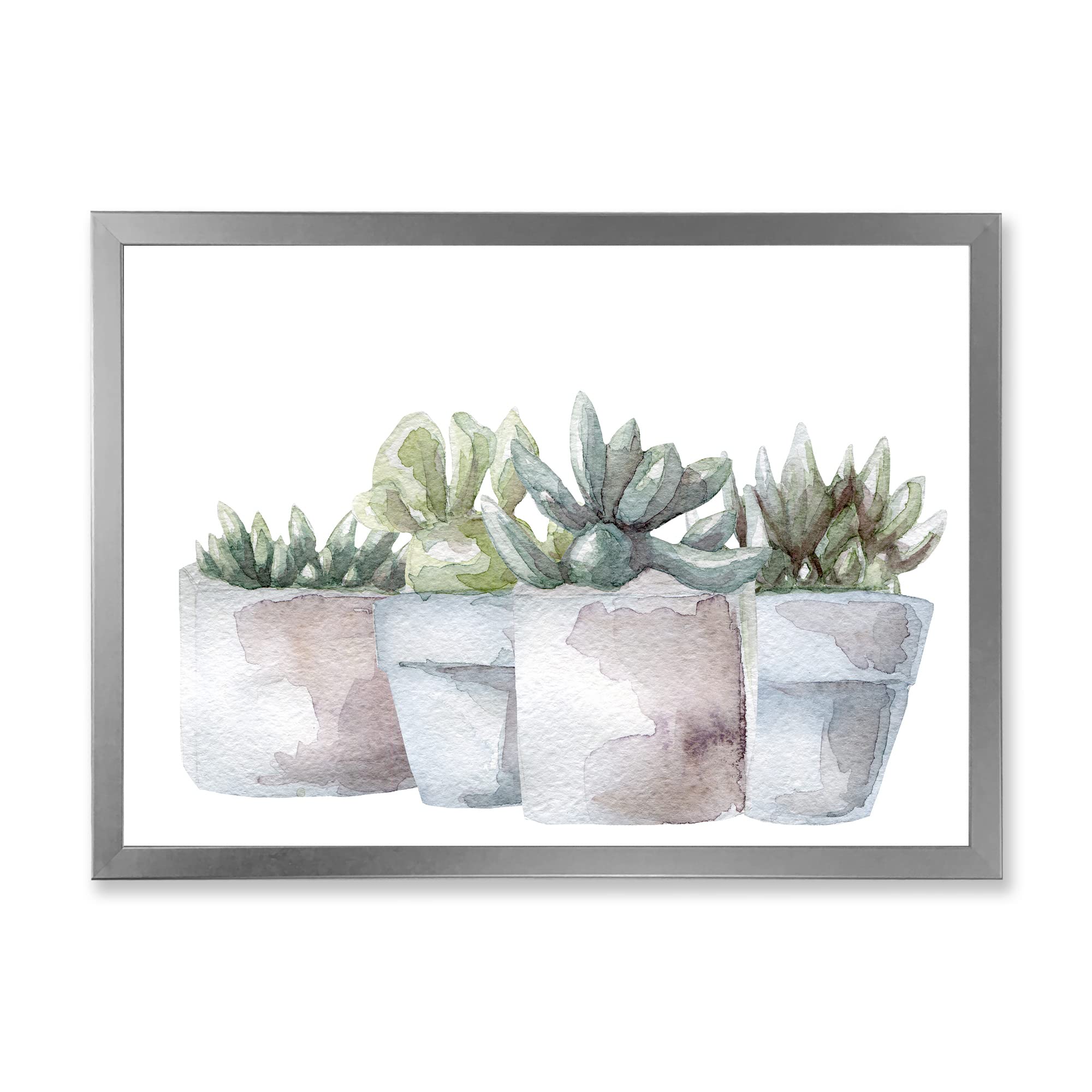 DesignQ Cactus and Succulent House Plants III - Farmhouse Style Framed Wall Art Decor for Living Room, Bedroom & Office