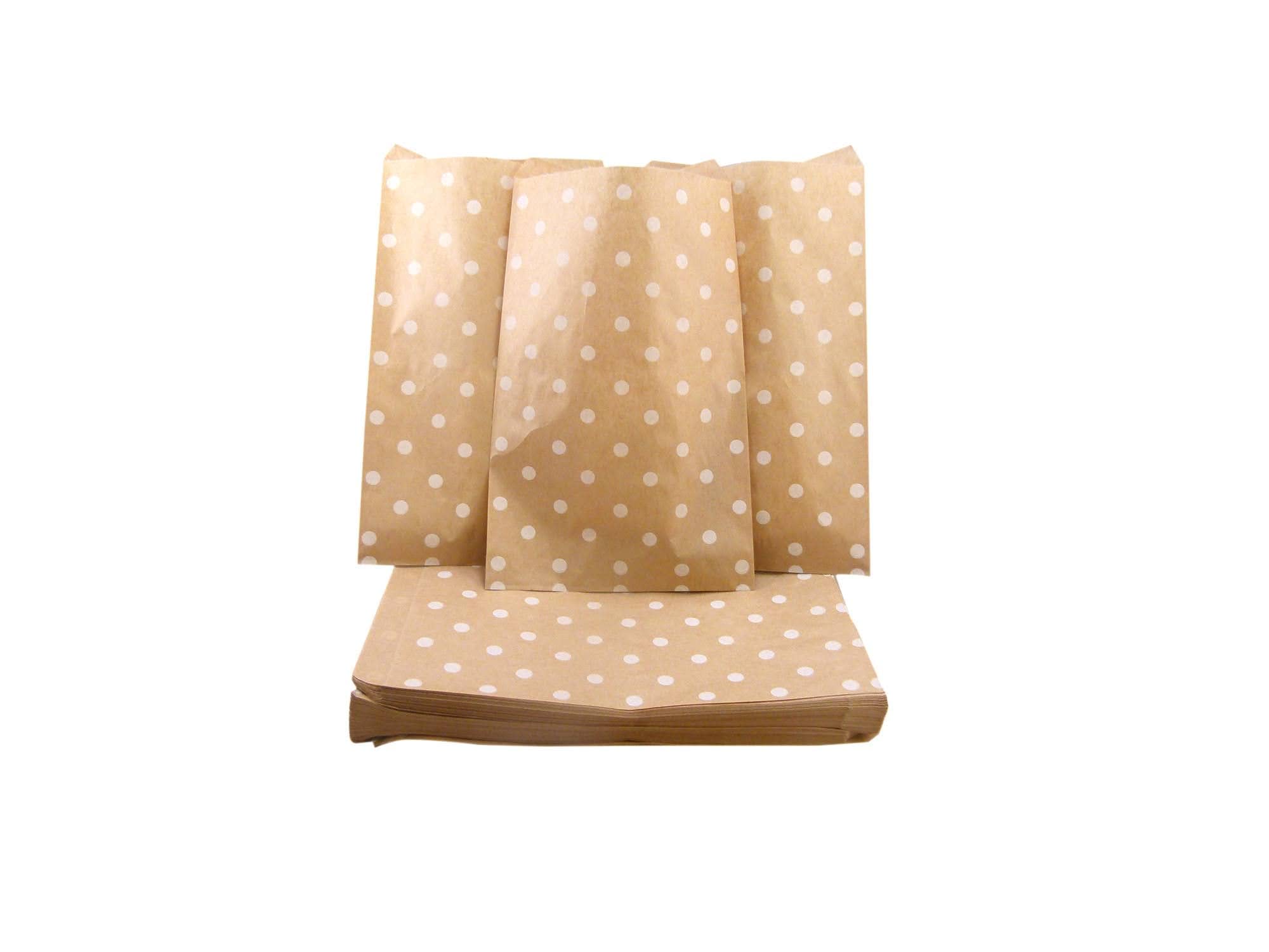 100 Pack 8.5x11 Inch White Polka Dot Brown Kraft Paper Gift Bags | Eco-Friendly Party Favor Bags for Cookies, Treats, Gifts & Retail Packaging | Perfect for Birthday Parties, Weddings, Baby Showers & Holiday Gifting