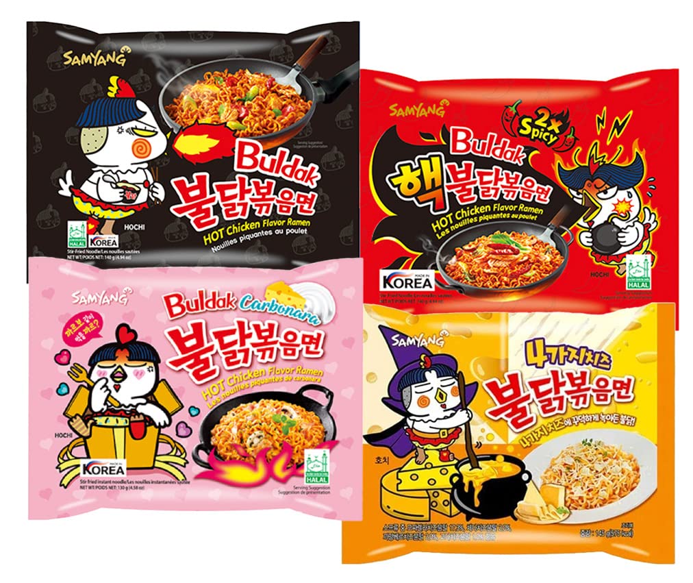 Samyang Spicy Hot Chicken Ramen 11 Flavor Variety Pack - Korean Buldak Ramen Noodles with FREE Chopsticks (11 Pack) - Perfect for Quick Meals, Late Night Snacks & Spicy Food Lovers