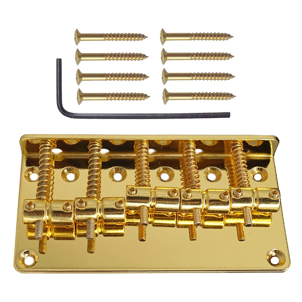 Electric Guitar Bridge Saddle Replacement Kit - 5-Saddle Bridge Screw Wrench for Electric Bass Guitar Accessories & Tailpiece (Gold) - Perfect for Guitar Maintenance & Setup