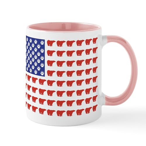 White/Pink Inside - Polar Bear Patriotic Flag Print Mug