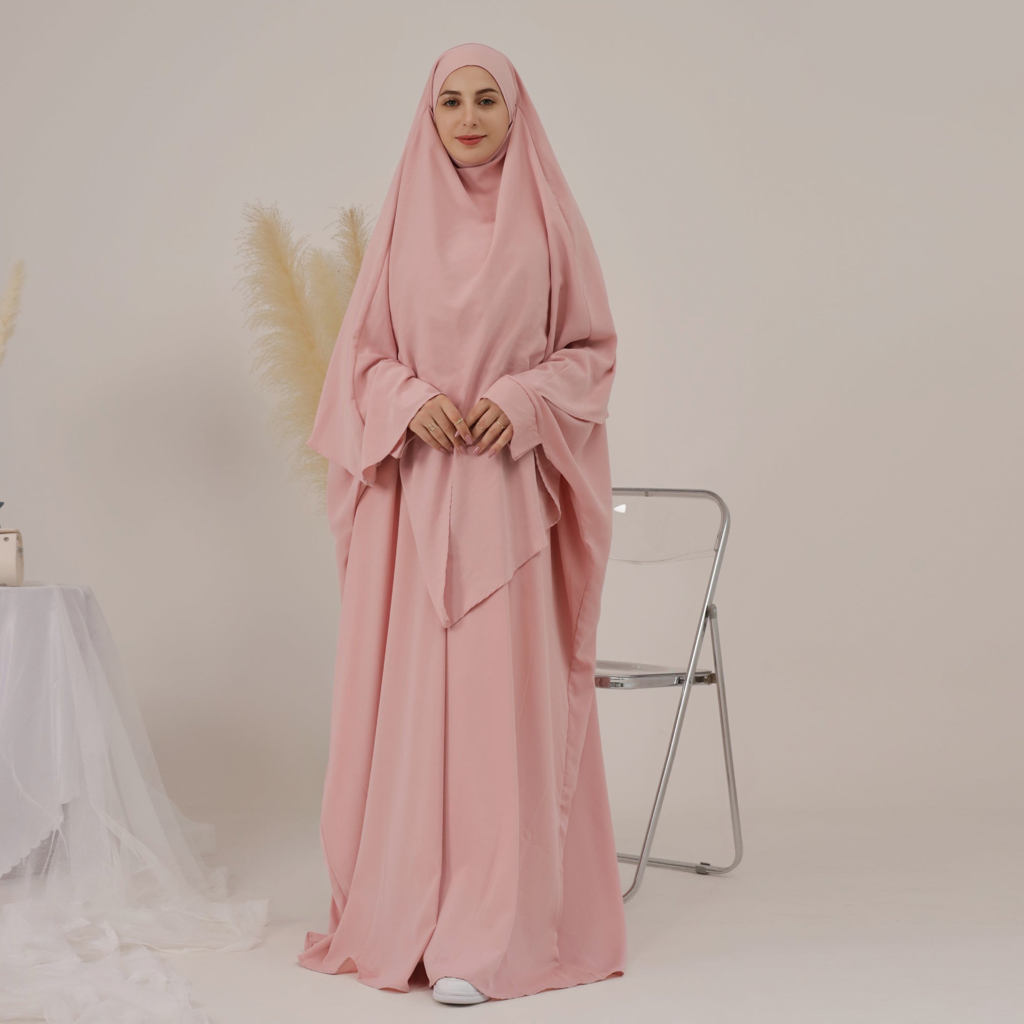 Amira Abaya Set - Pink Coral | Modest Islamic Dress for Women | Perfect for Prayer, Eid, and Special Occasions