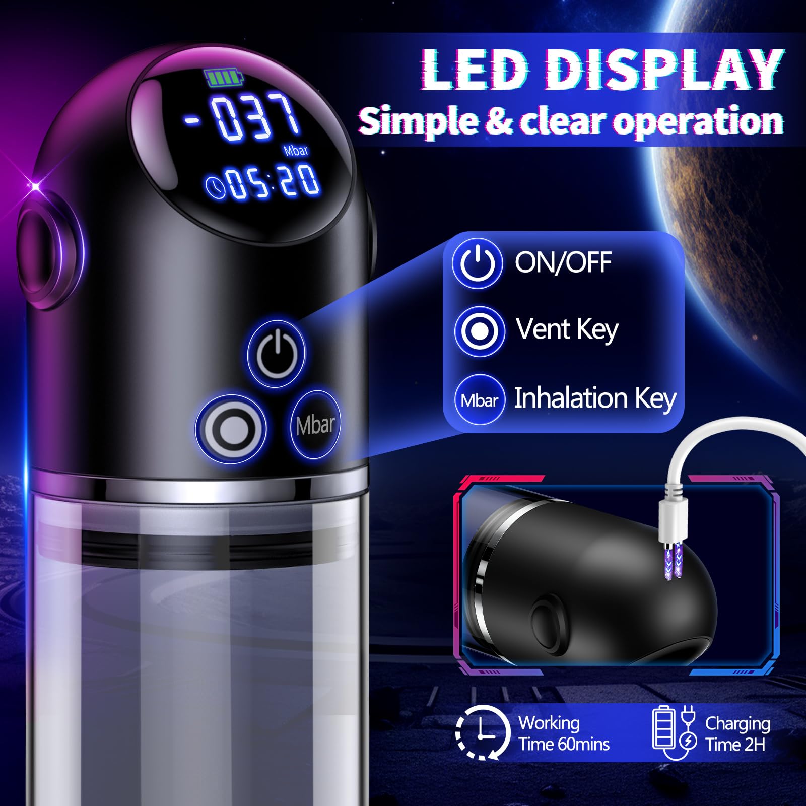 Premium Penis Pump for Men - Realistic Male Masturbator with 4 Suction Modes & LED Display, ED Vacuum Therapy Device for Penis Enlargement & Performance Enhancement - Perfect for Solo Play, Couples Intimacy & Sexual Wellness