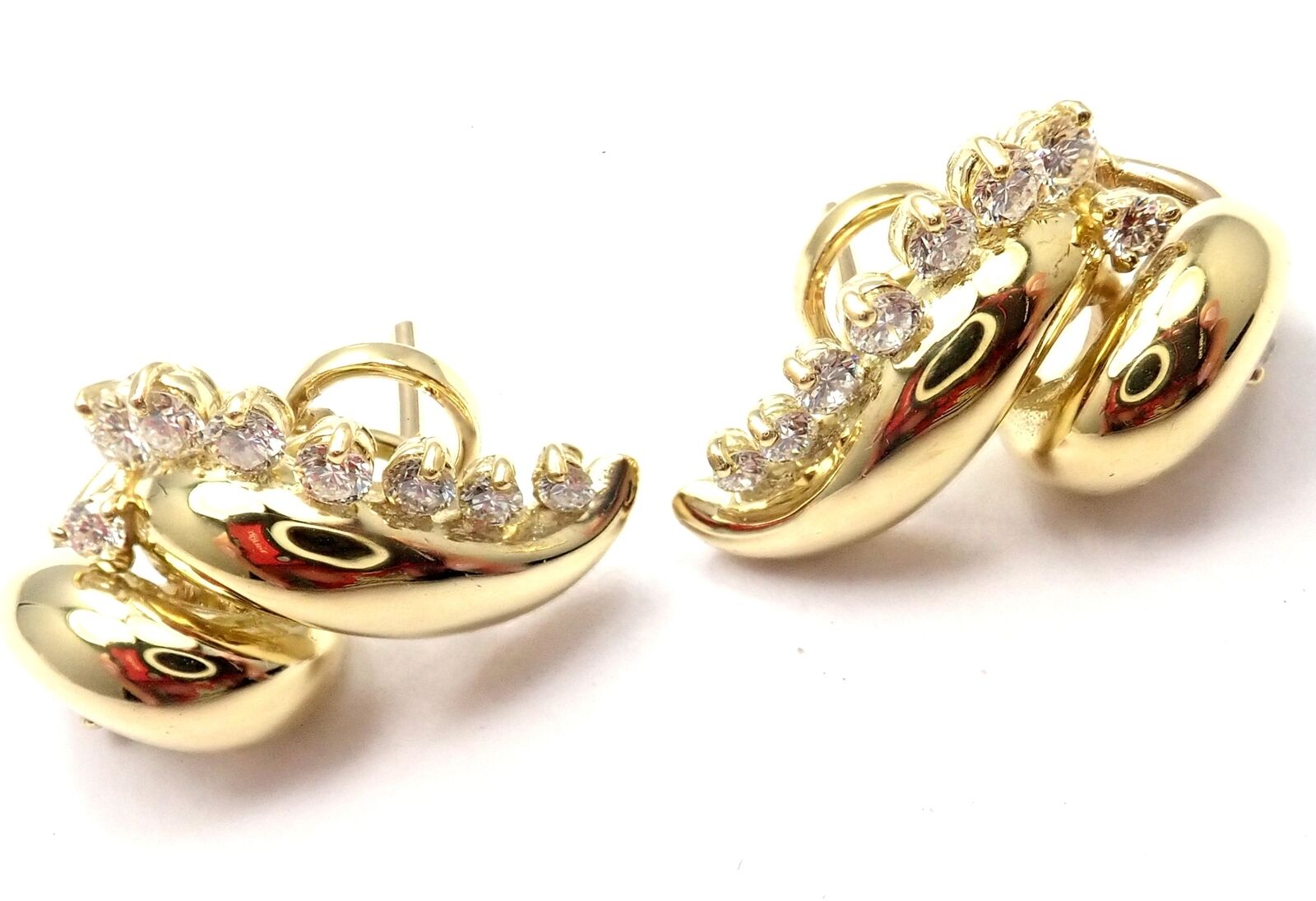 Authentic Tiffany & Co 18k Yellow Gold Diamond Swirl Earrings - Luxury Jewelry for Women, Perfect for Weddings, Anniversaries & Special Occasions