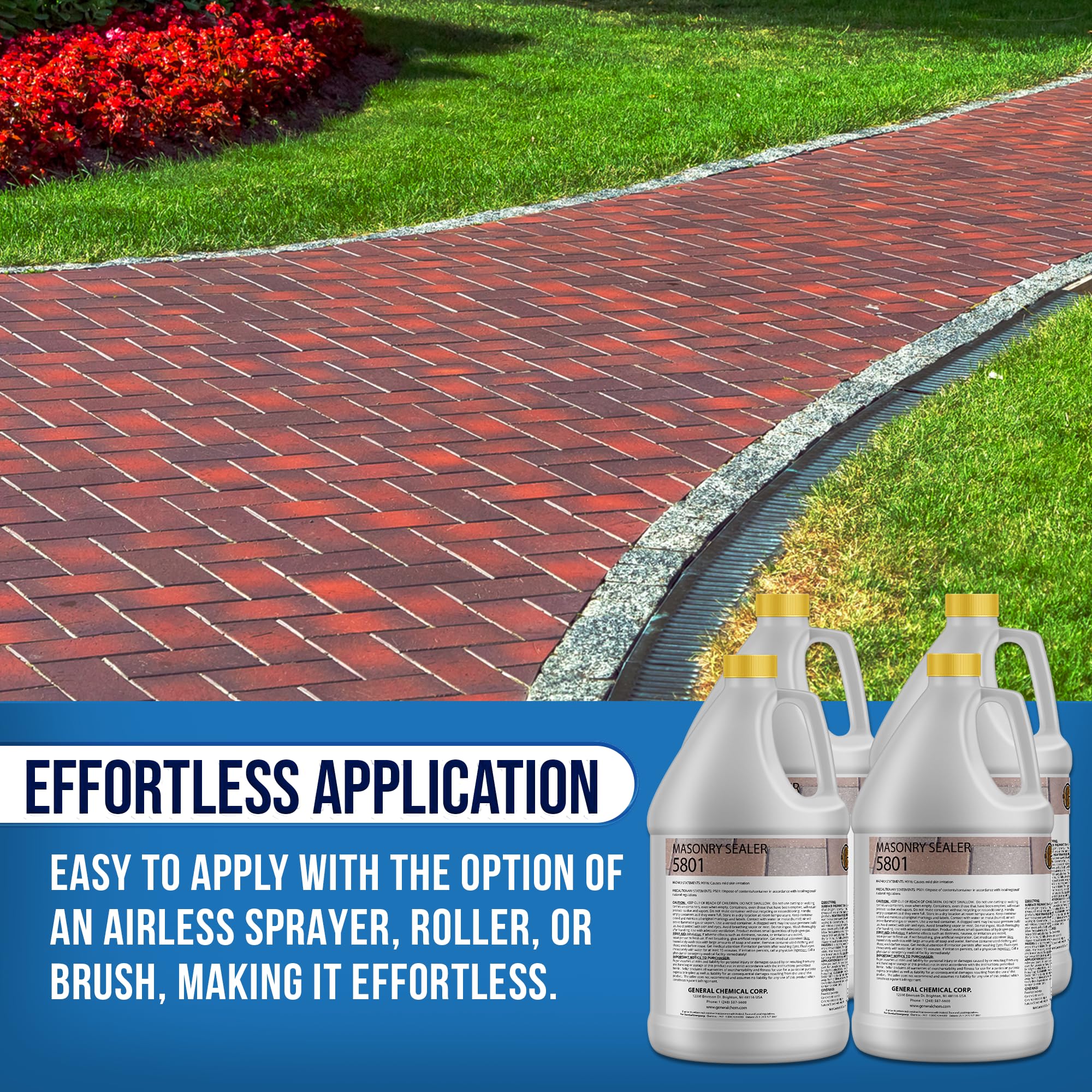 DeckGeneral Masonry Sealer 5801 - 4 Gallon Clear Silane Siloxane Concrete Sealant | Waterproof Protective Coating for Stone, Brick, Mortar, Driveways, Sidewalks & Patios | Ideal for Outdoor Surfaces, Weatherproofing & Long-Lasting Protection