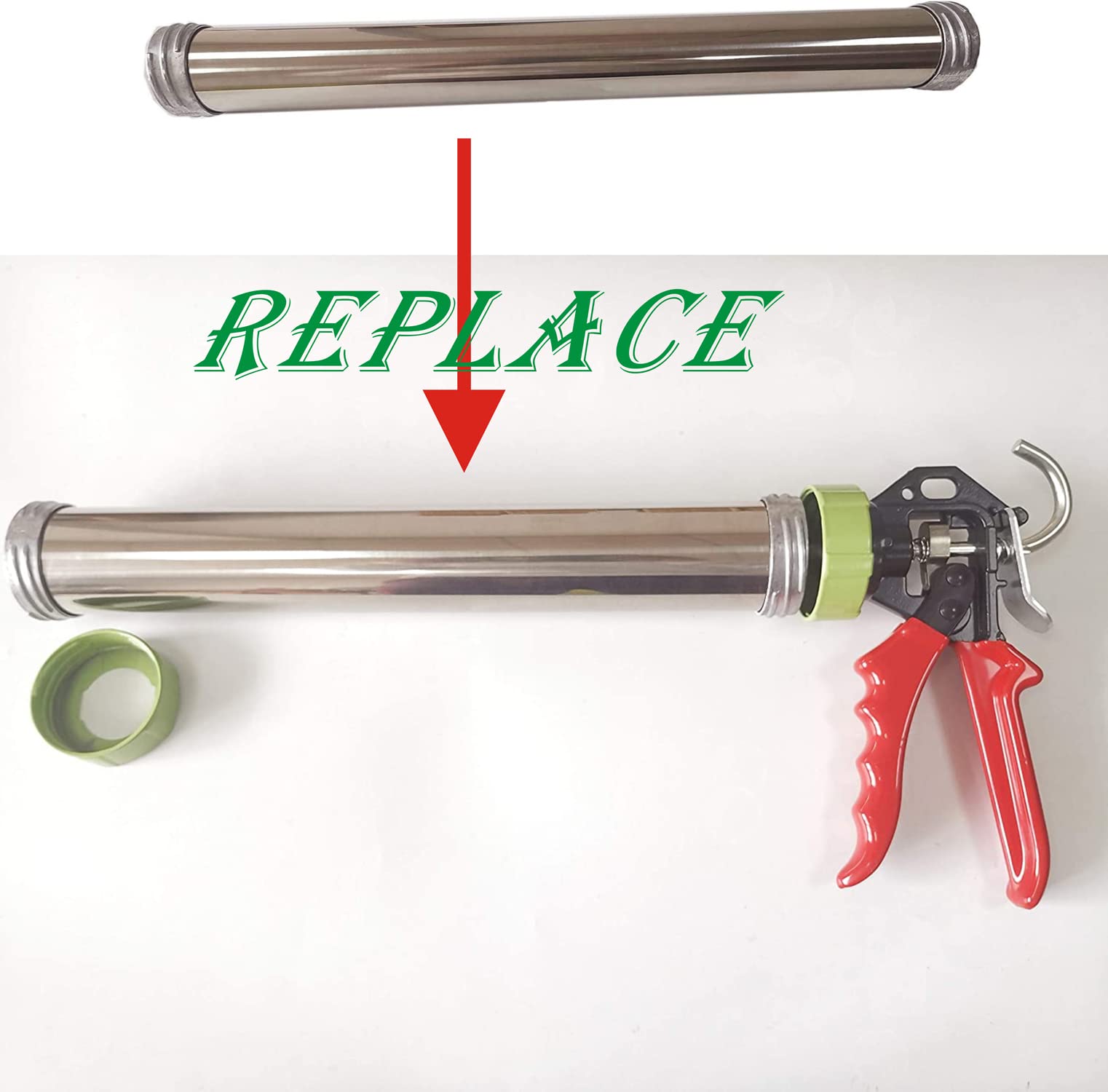 Stainless Steel Manual Sausage Caulking Gun with Replaceable Tube - 20 oz Capacity, 12:1 Drive Ratio - Perfect for Sealant, Adhesive & Construction Projects