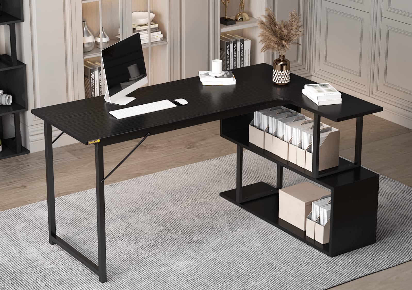 Modern L-Shaped Corner Computer Desk with 2 Shelves & Storage - Home Office Desk, Study Table & Writing Desk for Small Spaces | Perfect for Gaming, Remote Work & Student Dorm Rooms