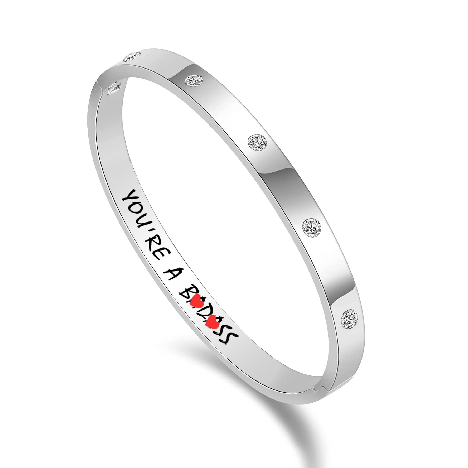 CONRAN KREMIX Sterling Silver Bangle Bracelet for Women - Hypoallergenic Stainless Steel with Cubic Zirconia Stones, Oval Design Non-Tarnish Jewelry - Perfect Birthday Gift, Anniversary Present & Everyday Fashion Accessory