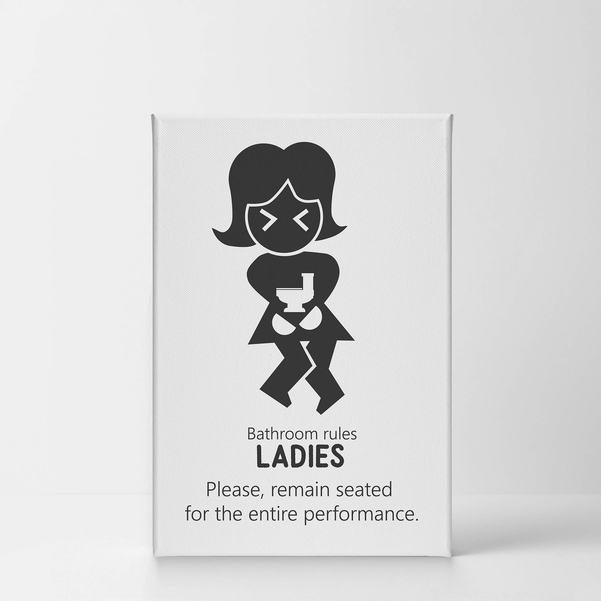 Funny Bathroom Sign Canvas Print - 'Ladies Please Remain Seated' Humorous Wall Art Decor, 36x24 Inch Ready to Hang Bathroom Rules Poster, Made in USA - Perfect for Powder Rooms, Guest Baths & Home Decor