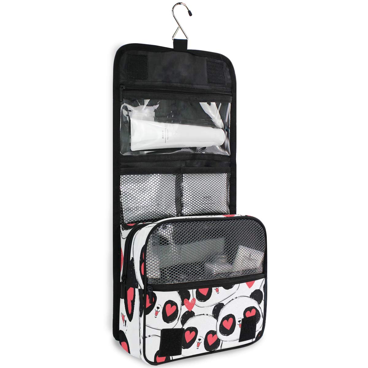 MOYYO Cute Panda Travel Hanging Toiletry Bag - Waterproof Cosmetic Makeup Organizer Pouch for Women & Girls - Perfect for Shower, Gym, Camping & Vacation Trips
