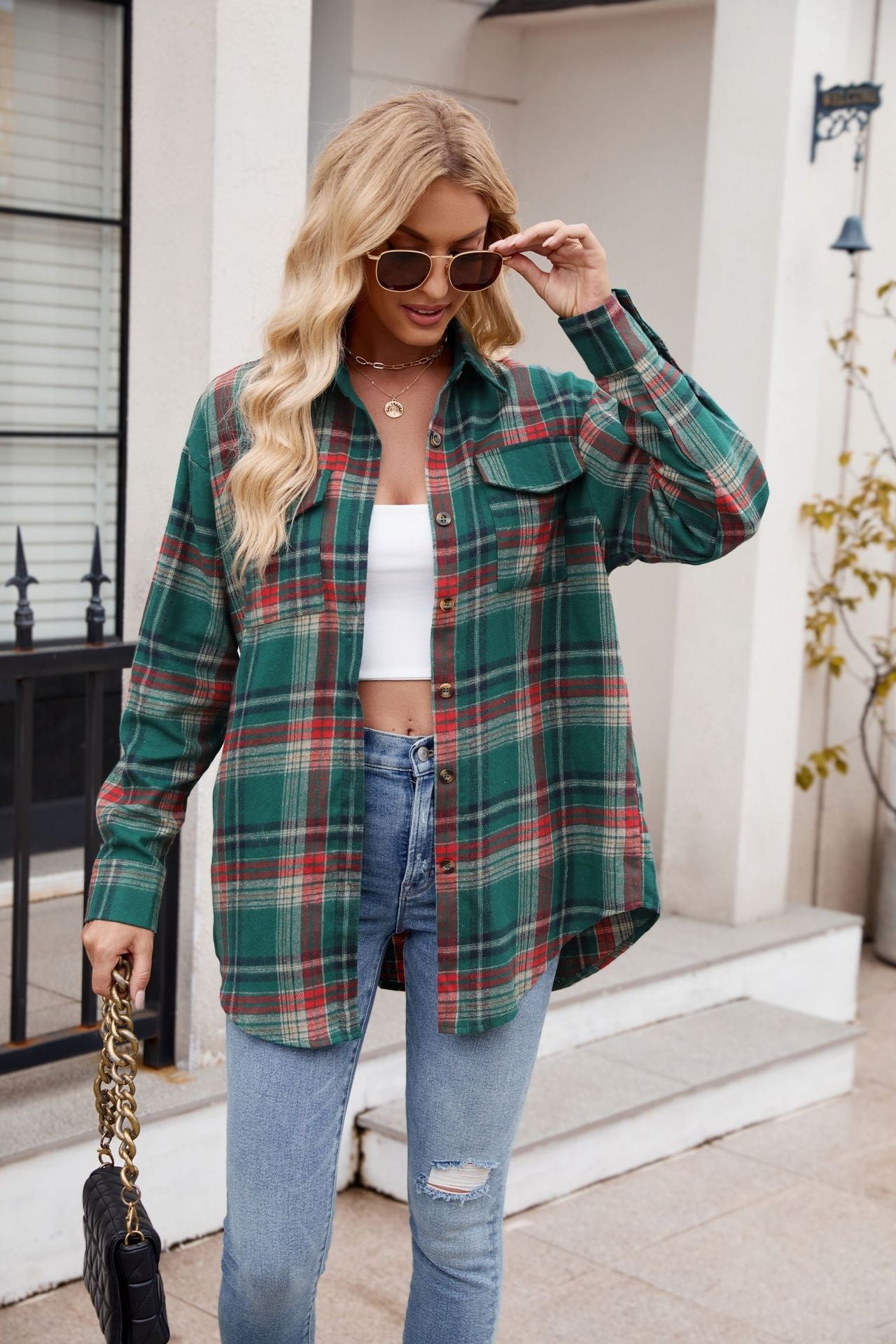 Stylish Mandy Plaid Button-Up Long Sleeve Shirt for Women | Casual & Office Wear | Perfect for Fall & Winter Outfits