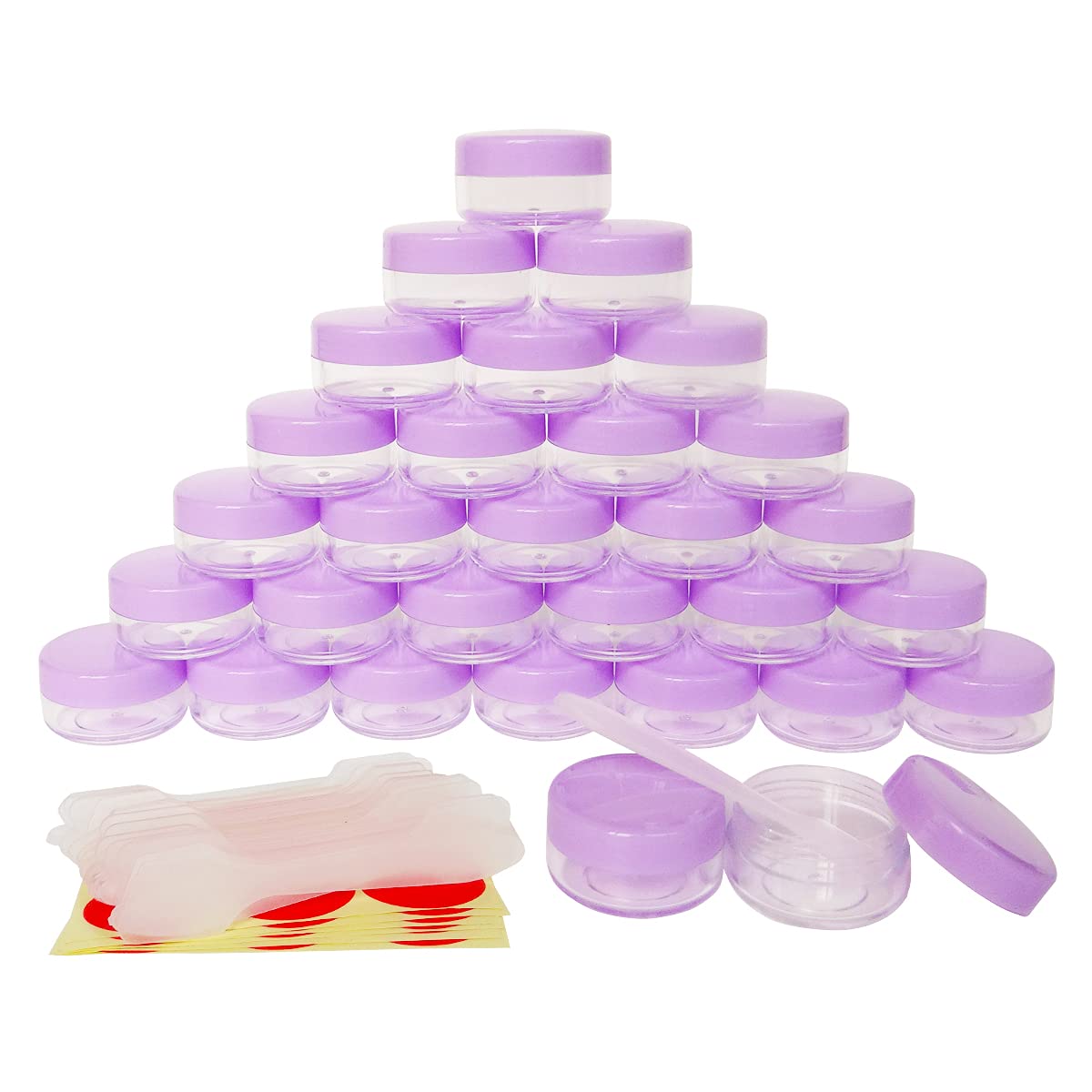 30pcs 10ml Travel Sample Jars with Purple Lids - Empty Small Cosmetic Containers for Eyeshadow, Lip Gloss, Cream & More | Mini 10g Plastic Makeup Pots for Travel, DIY Beauty, Salon Use & Home Organization