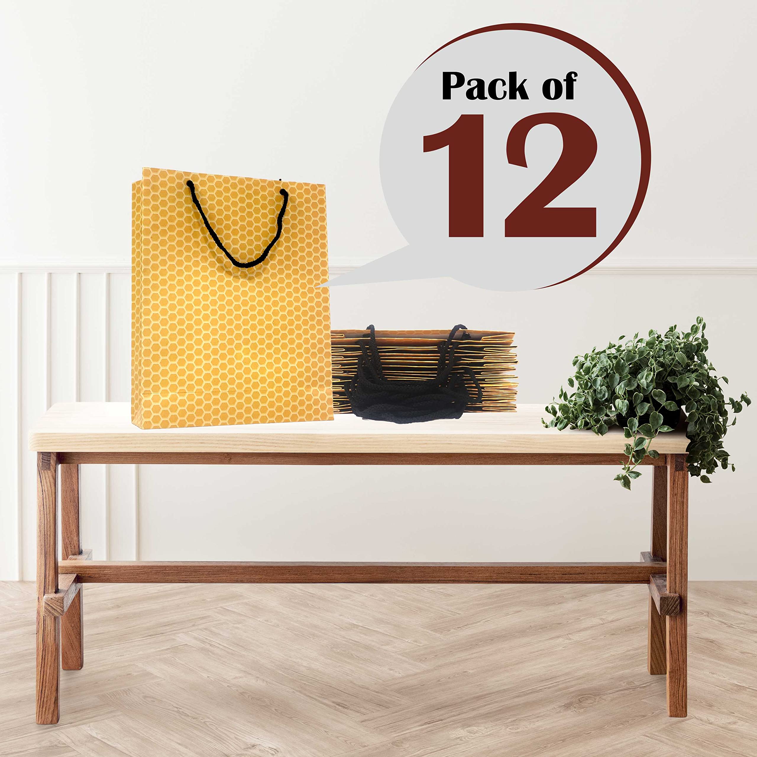 Eco-Friendly Hexagonal Design Small Yellow Paper Bags - Pack of 12 | Perfect for Party Favors, Gift Packaging & Retail Shopping Bags
