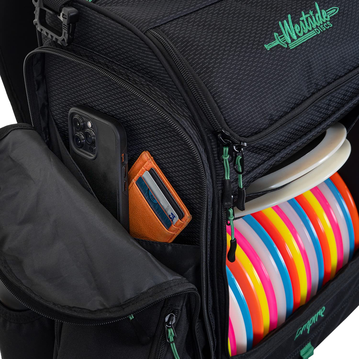Westside Discs Empire Disc Golf Backpack - Large Frisbee Golf Bag Holds 24 Discs | Durable & Water-Resistant for Tournaments & Outdoor Play (Black)