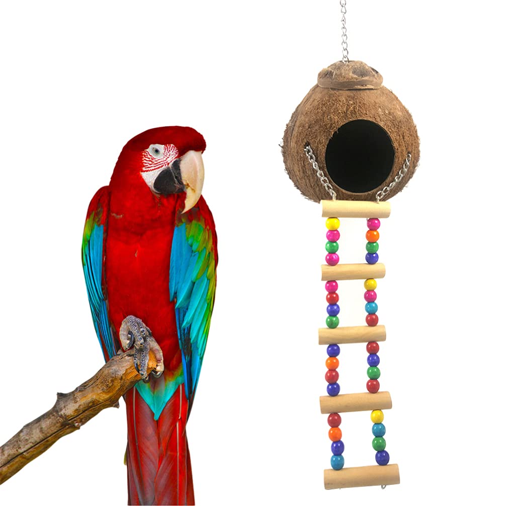 TEHAUX Wooden Birdhouse for Parrots - Natural Wood Parrot Toy & Nesting House - Perfect for Parrots, Cockatiels, Lovebirds - Indoor & Outdoor Bird Cage Accessories for Play & Rest