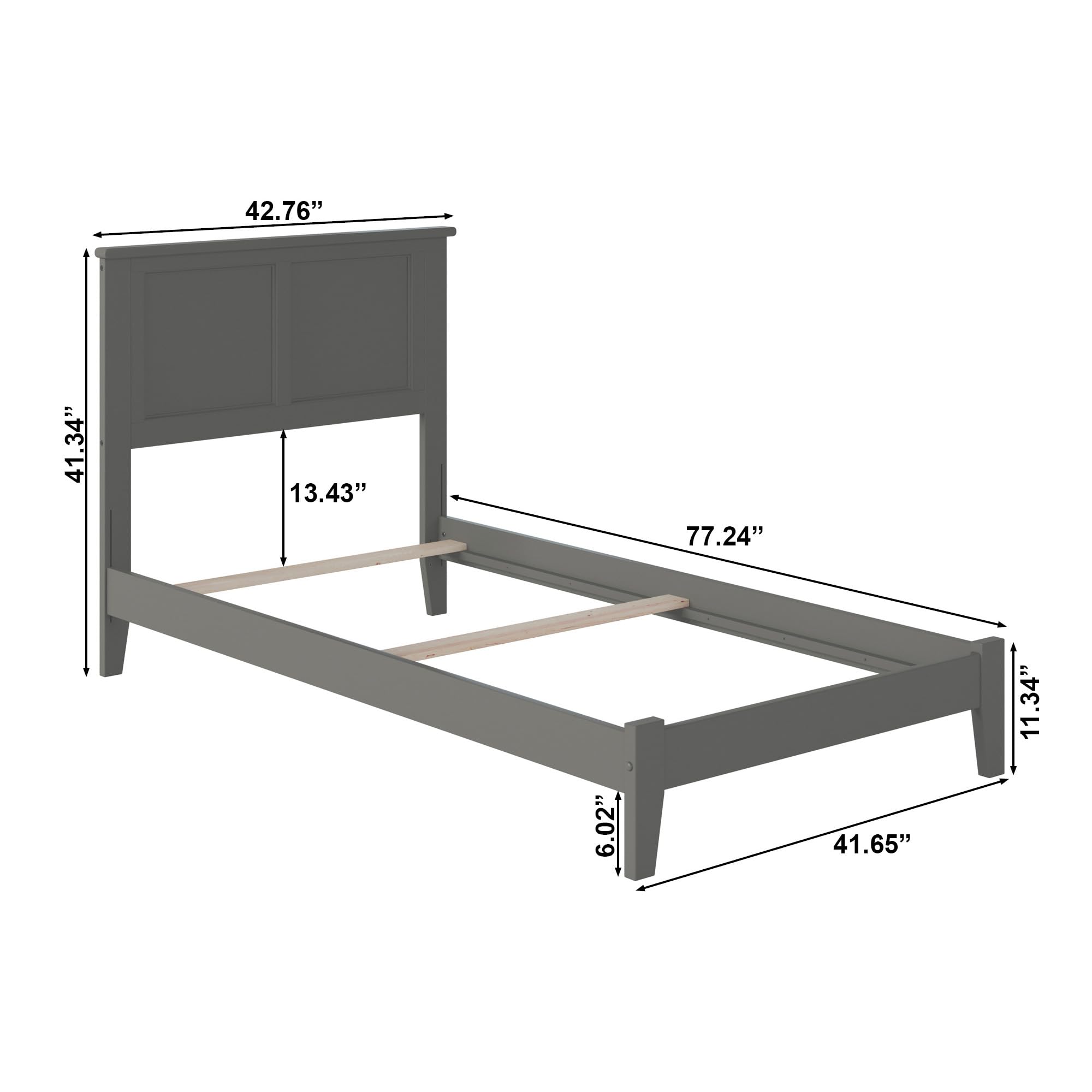 AFI Madison Twin Size Foundation Bed Frame with USB Charging Ports, Grey - Perfect for Small Bedrooms, Guest Rooms & Kids' Rooms