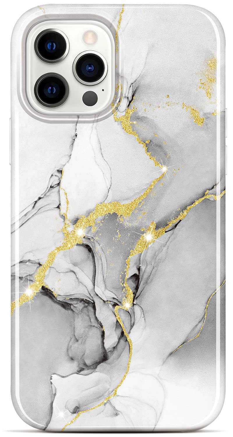 BAISRKE iPhone 12 Pro Max Case 6.7 Inch - Sparkle Glitter Marble Design, Shockproof Flexible TPU Bumper Cover for Women (Gold/Gray) | Perfect for Everyday Protection & Stylish Accessory