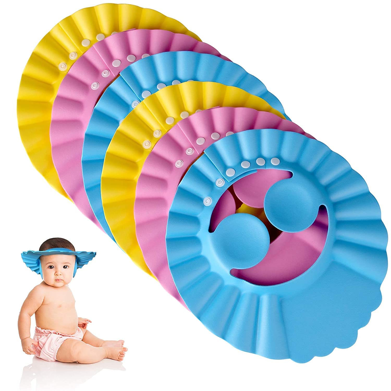 Firevally Adjustable Baby Bath Cap - Soft & Safe Hair Wash Shower Cap for Infants & Toddlers, Protects Eyes & Ears from Water (Random Color, 1 Pack) - Perfect for Bath Time, Swimming Lessons & Sensitive Skin Care