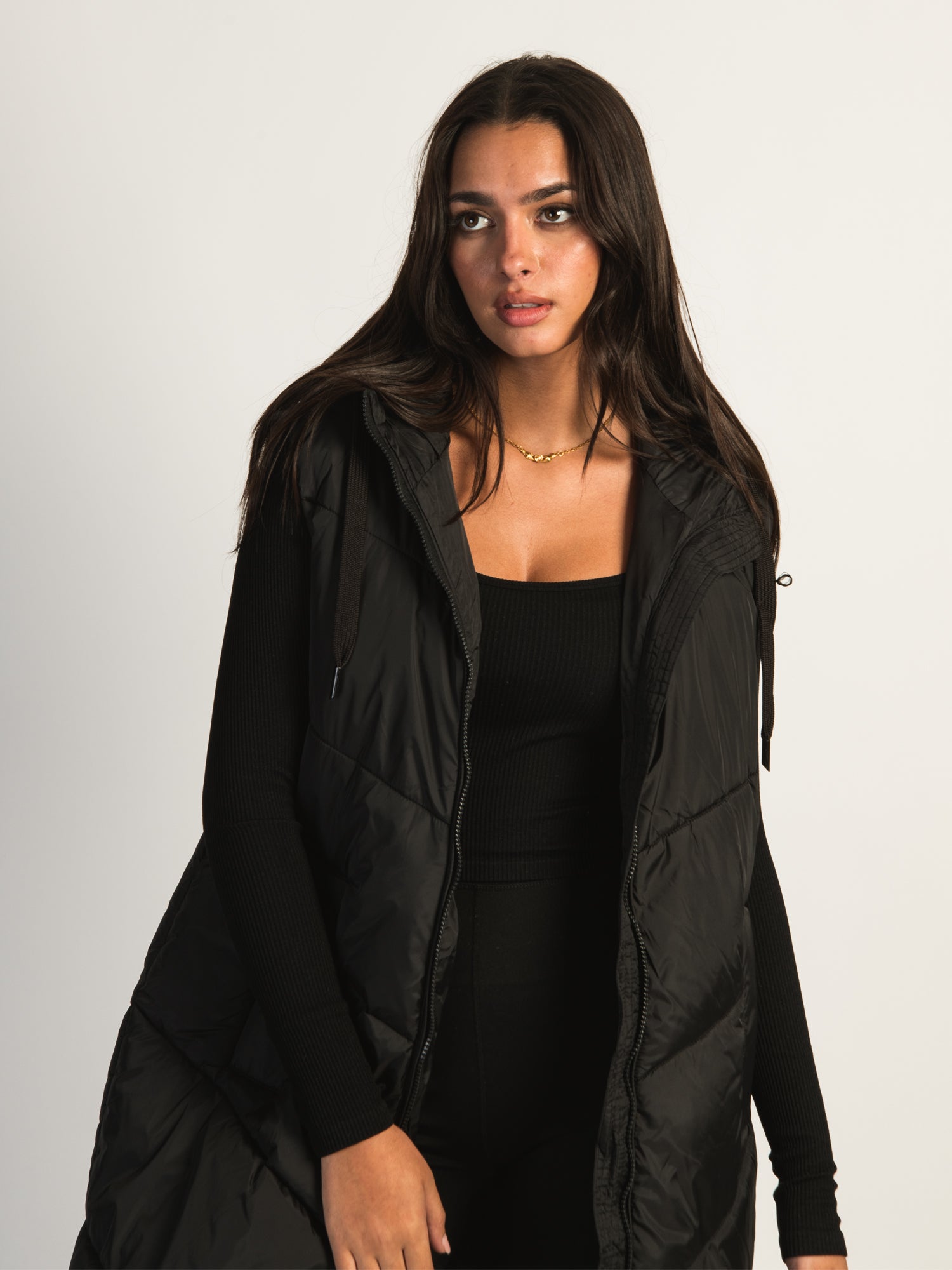 B.YOUNG BOMINA Long Hooded Puffer Vest for Women - Winter Warm Quilted Jacket for Outdoor Activities, Hiking & Casual Wear