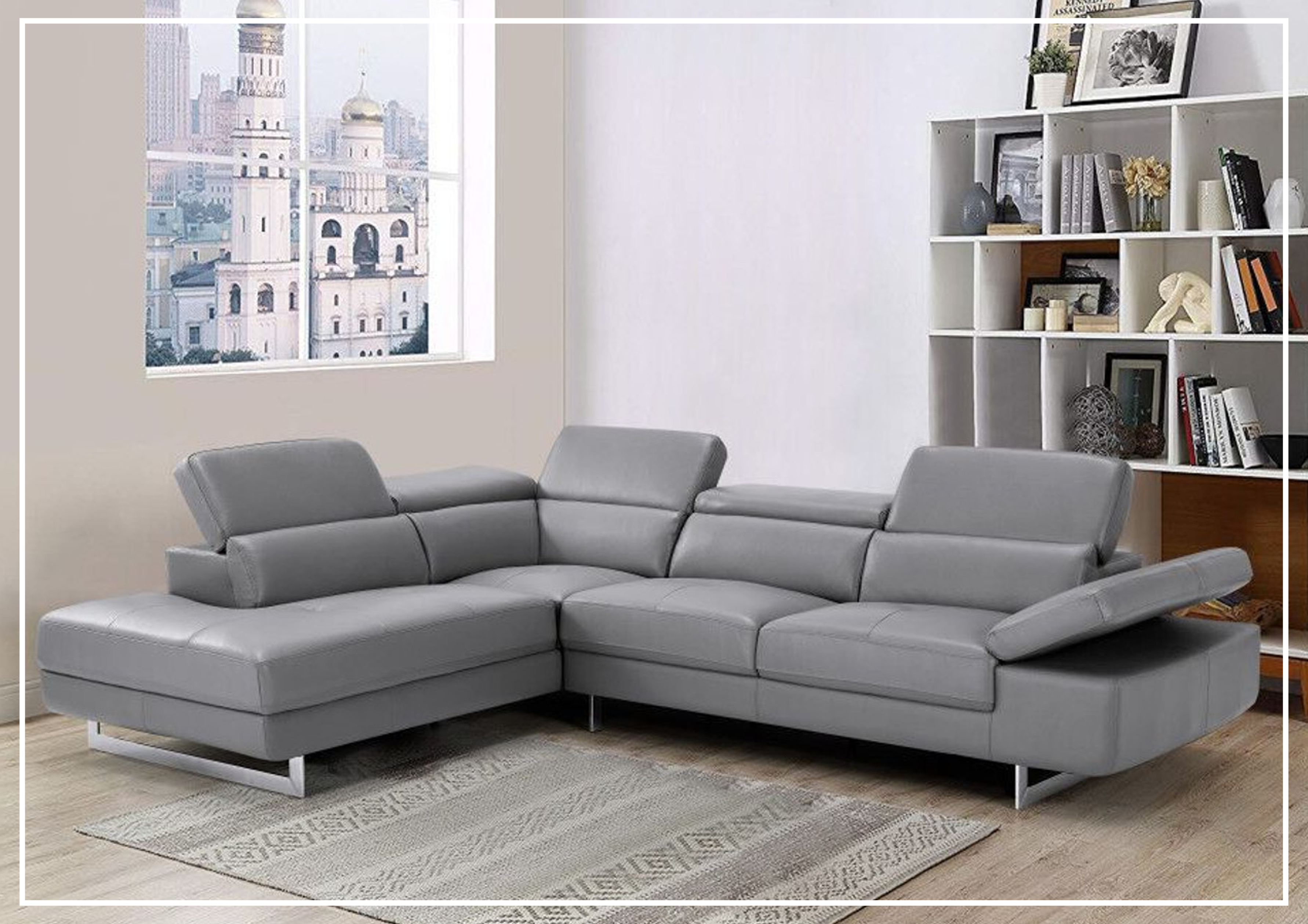 Gio Italia Cavour Mansion L-Shaped Italian Leather Sectional Sofa - Luxurious Modern Living Room Furniture for Home Theater & Family Gatherings
