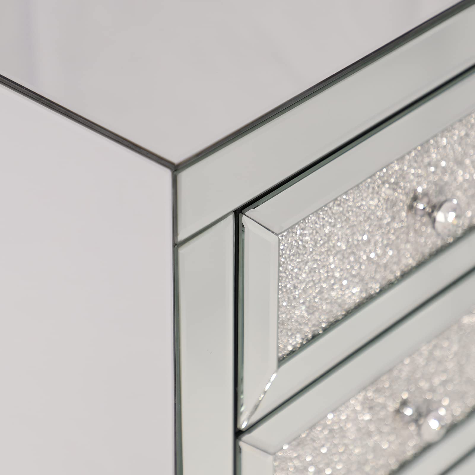 DEINPPA Mirrored Vanity Desk Set with Crystal Diamond Accents - 2 Drawer Makeup Dressing Table for Women & Girls | Perfect for Bedroom, Living Room or Home Office Beauty Station