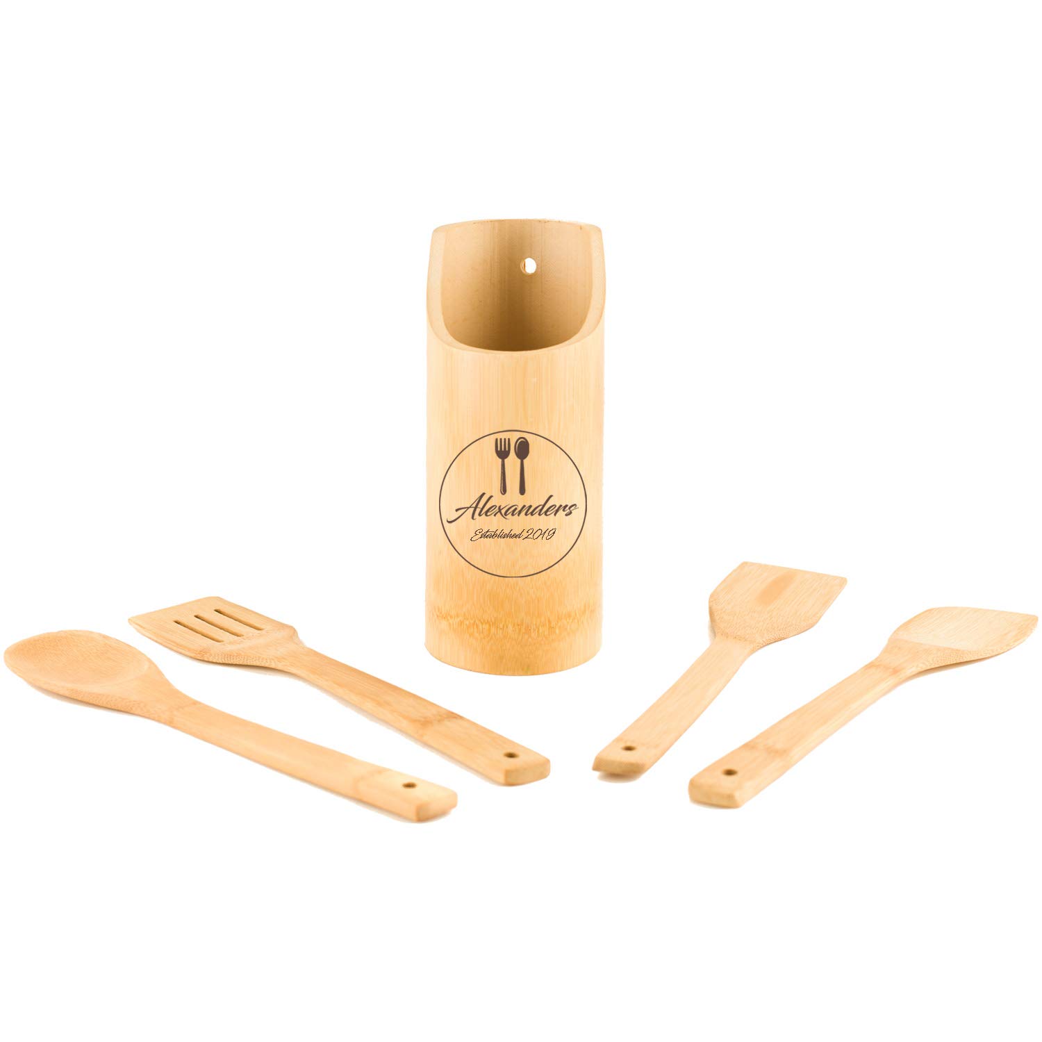 Personalized Kitchen Utensil Set with Holder - 5-Piece Stainless Steel Cooking Tools & Wall-Mounted Organizer - Perfect for Home Chefs, Wedding Gifts & Small Kitchen Organization