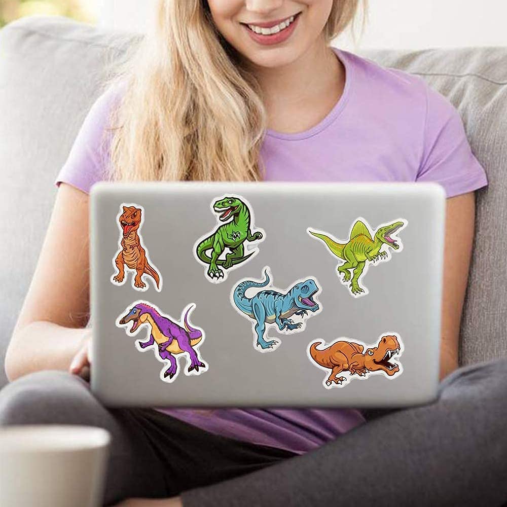 Dinosaur Stickers for Kids - 50 Pack Cute Cartoon Vinyl Waterproof Decals for Water Bottles, Cars, Laptops, Scrapbooks & Luggage - Perfect for Party Favors, Holiday Decor & DIY Crafts (Great for Adults, Teens & Toddlers)