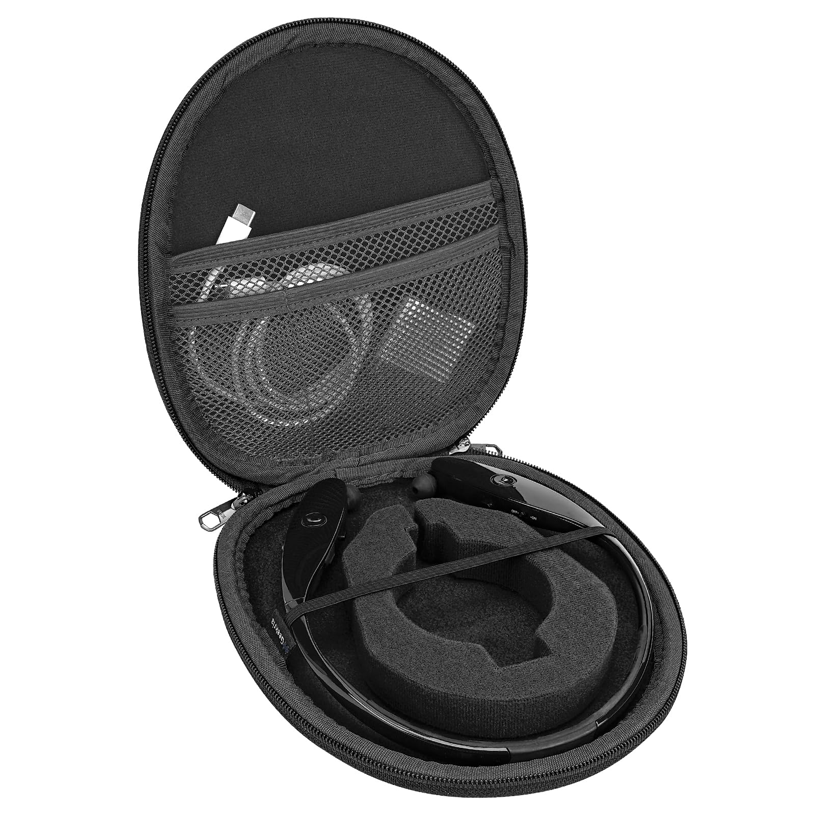 Geekria Protective Travel Case for LG Tone Infinim/Tone+/Tone Pro Bluetooth Headset - Shockproof Storage Bag with USB Charger Compartment & Accessory Pockets (Black) - Perfect for Travel, Commuting & Gym Use