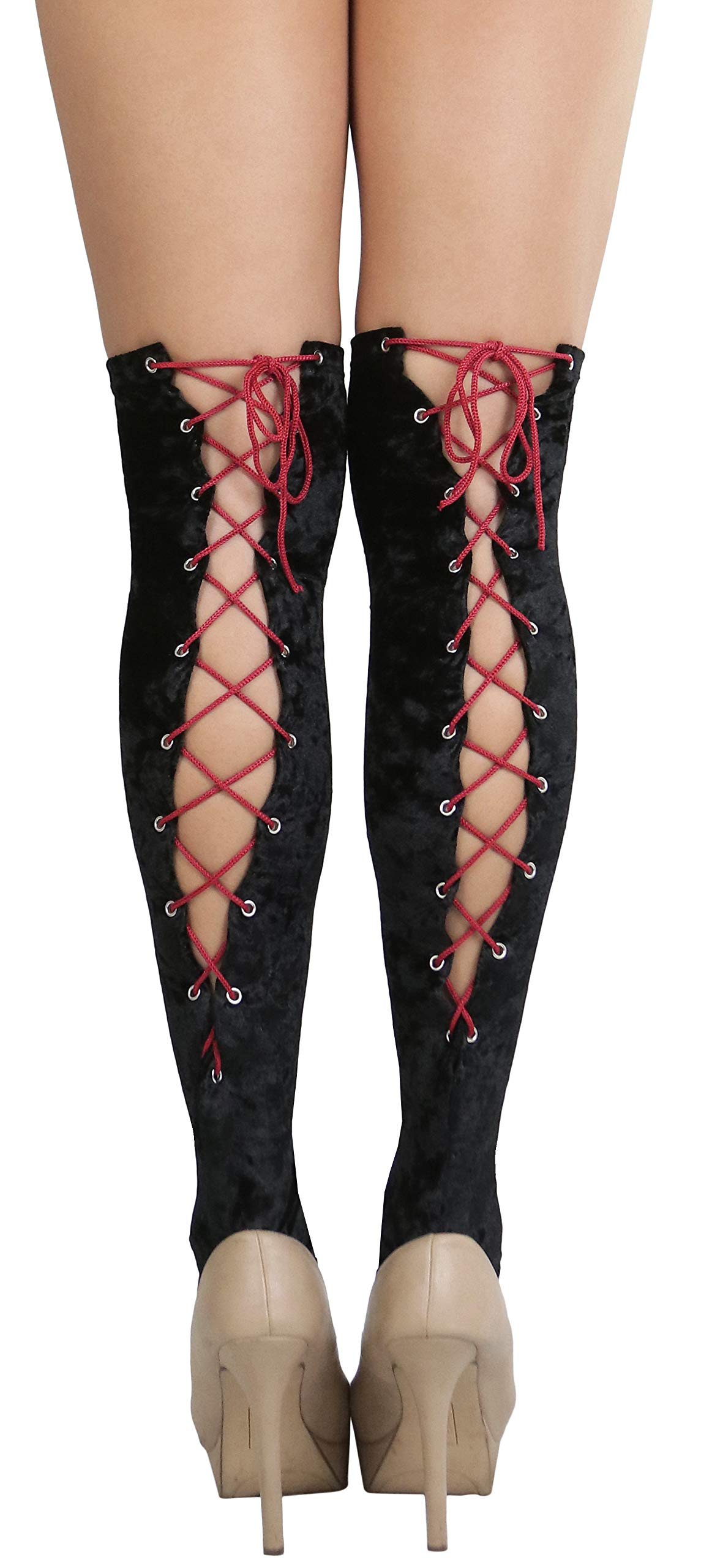 ToBeInStyle Women's Opaque Thigh High Stockings with Lace-Up Backseam - Sexy Unlaced Design for Fashion, Cosplay & Special Occasions