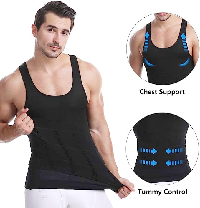 Men's Compression Shirt - Workout Vest for Tummy Control & Gynecomastia - Moisture Wicking Performance Undershirt for Gym, Running & Sports Activities