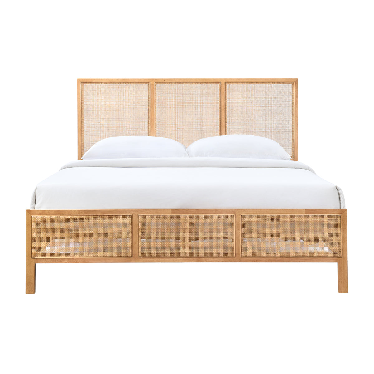 Kayla Rattan Solid Queen Bed Frame - Natural Oak Finish | Stylish Boho Bedroom Furniture for Cozy Home Decor