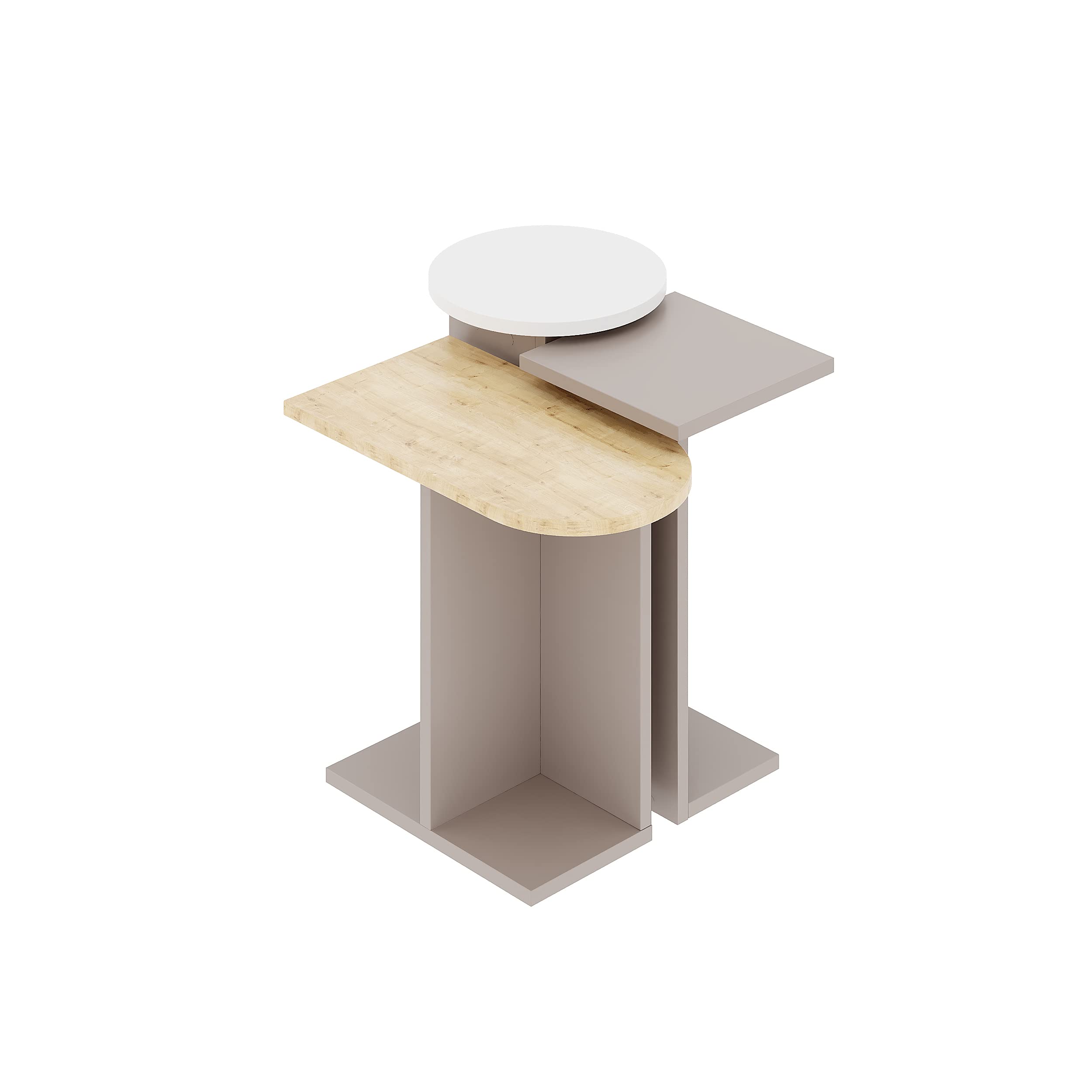 Bosfori Mark 3-Piece Nesting Side Table Set - Light Mocha, Oak & White - Modern End Tables for Living Room, Bedroom or Office - Space-Saving Coffee Table Alternative