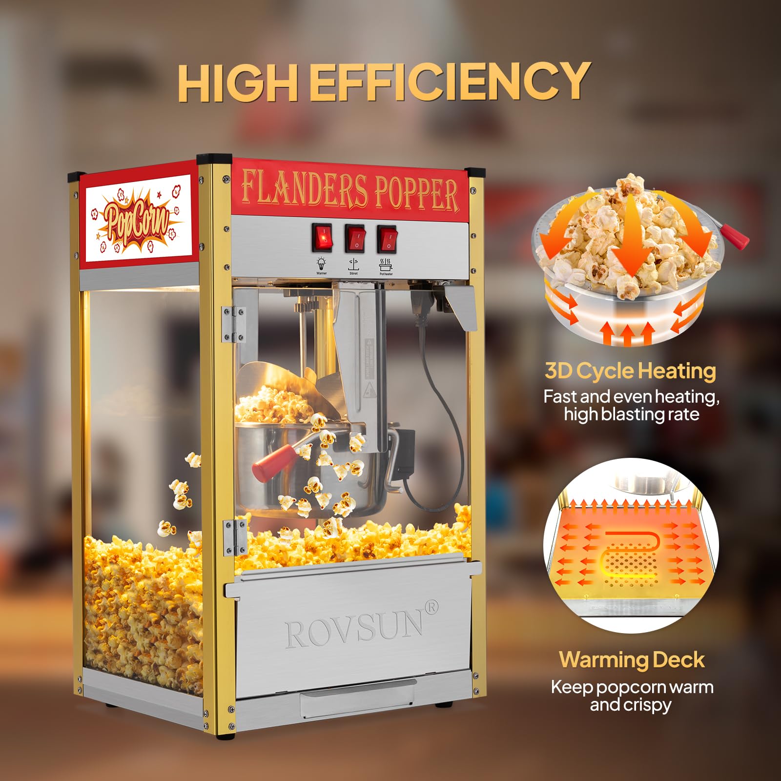 ROVSUN 10 Ounce Commercial Popcorn Machine - Makes 4 Gallons, Countertop Popcorn Popper with Stainless Steel Scoop, Oil Spoon & 3 Cups - Perfect for Movie Nights, Parties, and Carnival Snack Stands (Red)