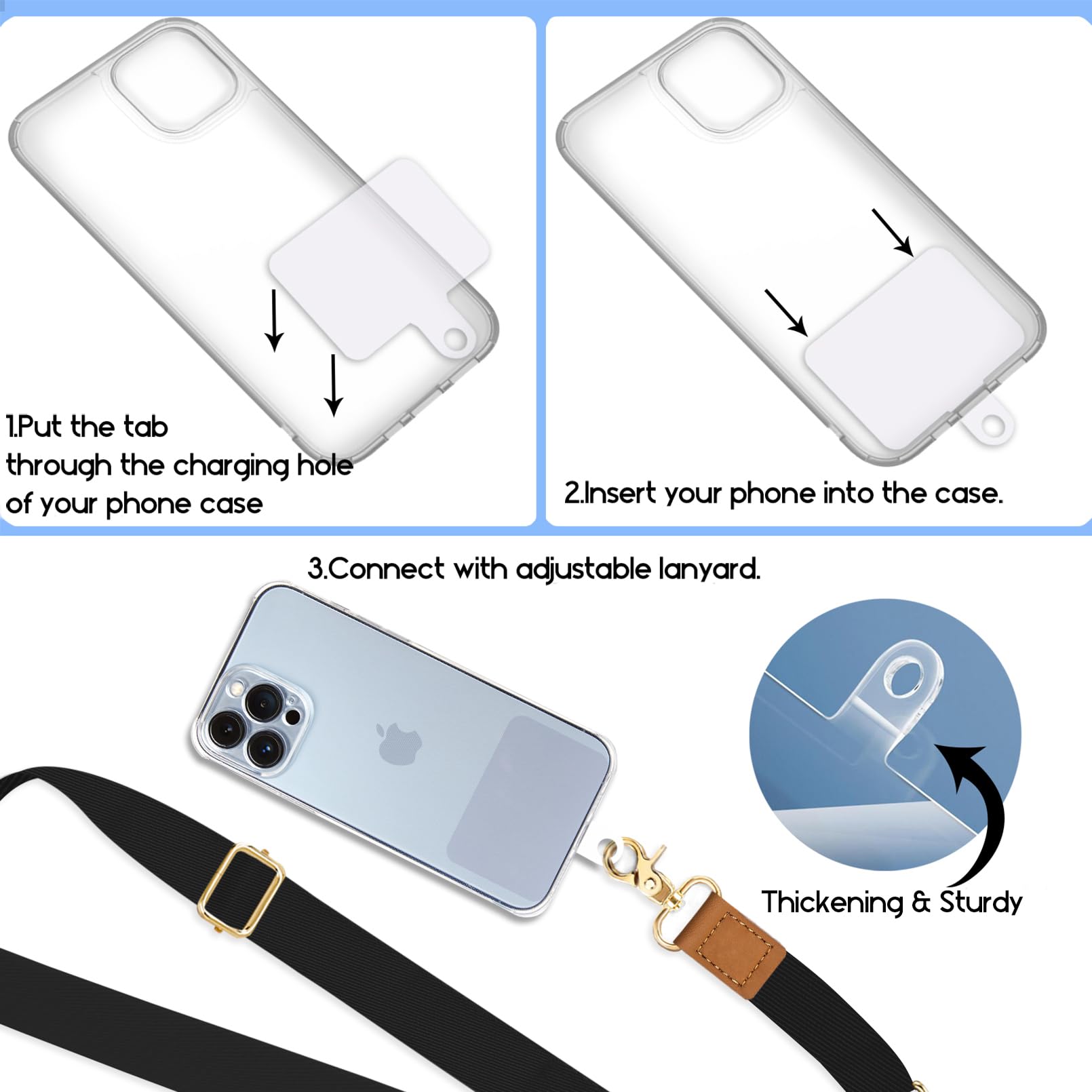 Adjustable Phone Lanyard Crossbody Strap - 2 Pack Neck Strap for iPhone, Keys & ID Badges - Black & Grey Phone Accessories for Women - Perfect for Work, Travel & Hands-Free Convenience