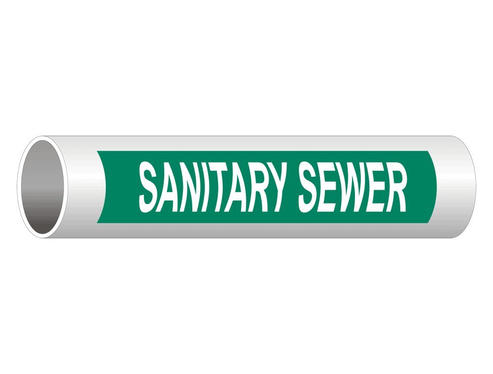 50-Pack 12x2.5 Inch Vinyl Pipe Labels - Sanitary Sewer White on Green for Pipeline & Utility Marking | OSHA Compliant Hazmat Signs | Perfect for Industrial Facilities, Wastewater Plants & Construction Sites