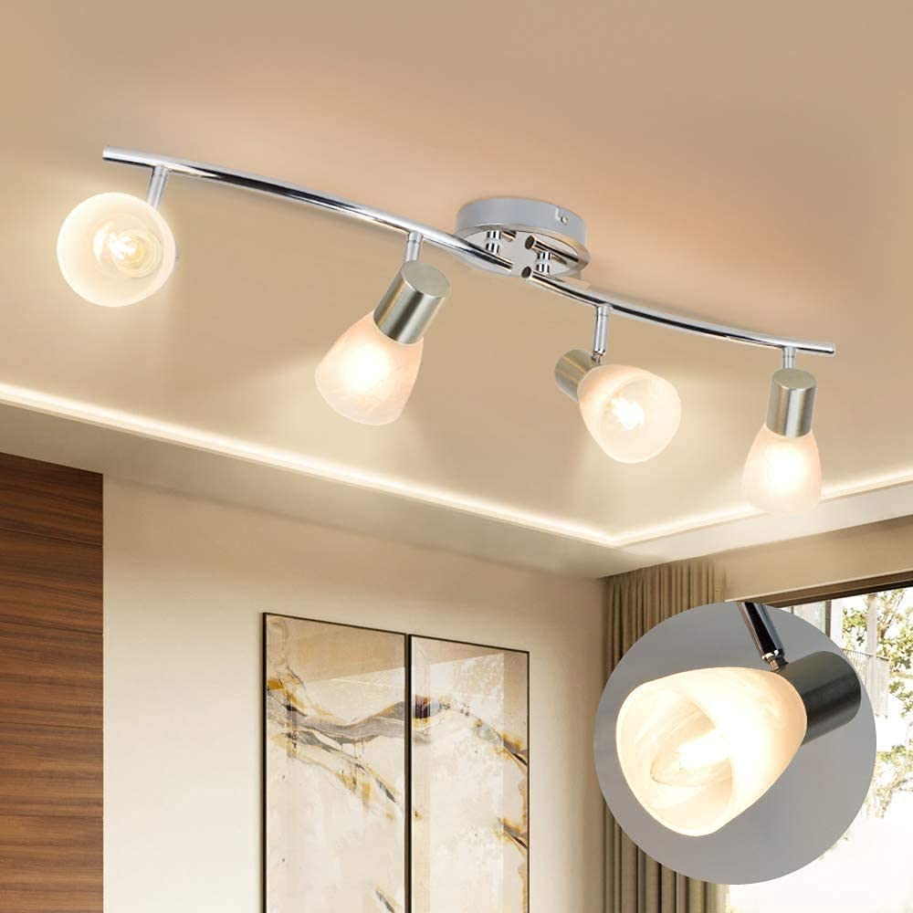 Depuley 4-Way Rotatable LED Ceiling Light - Adjustable Swiveling Spotlight Bar with Patterned Glass Shade for Kitchen, Living Room, Bedroom - Energy Efficient Modern Lighting (No Bulbs Included) - Perfect for Task Lighting, Accent Decor & Ambient Illumination