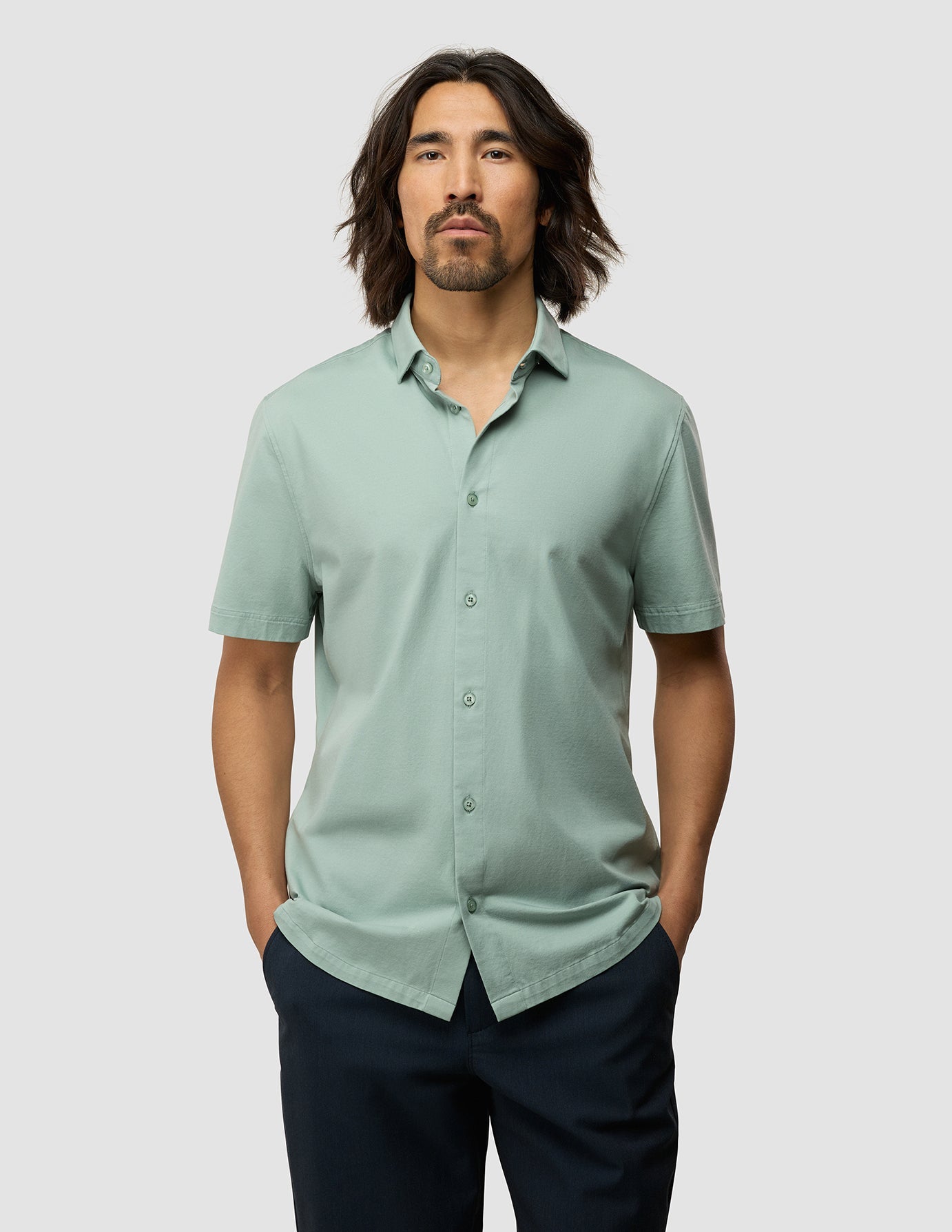Classic Short Sleeve Casual Shirt for Men - Fresh Green Cotton Button Down Shirt - Perfect for Summer Outfits, Office Wear & Casual Occasions