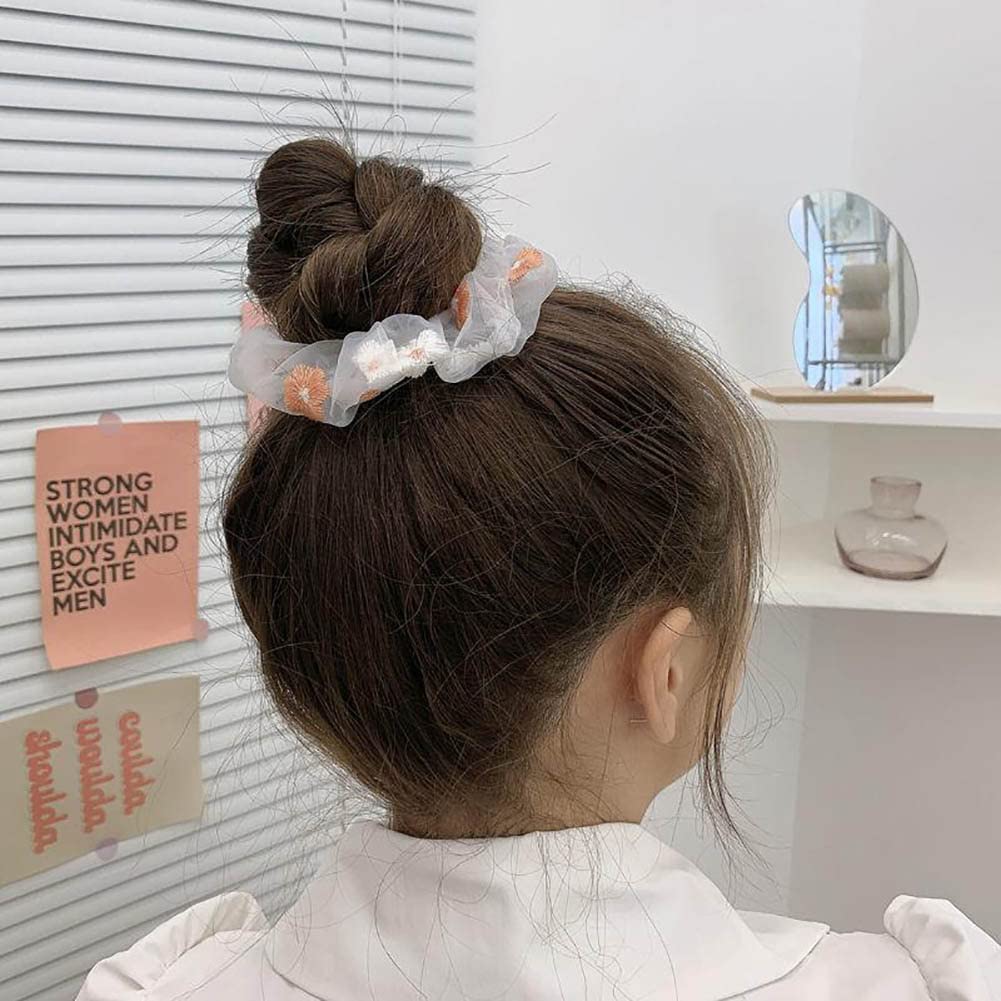10 Pcs Sakura Flower Hair Scrunchies - Soft Elastic Hair Bands & Ponytail Holders for Women & Girls - Perfect for School, Work, Gym & Everyday Use