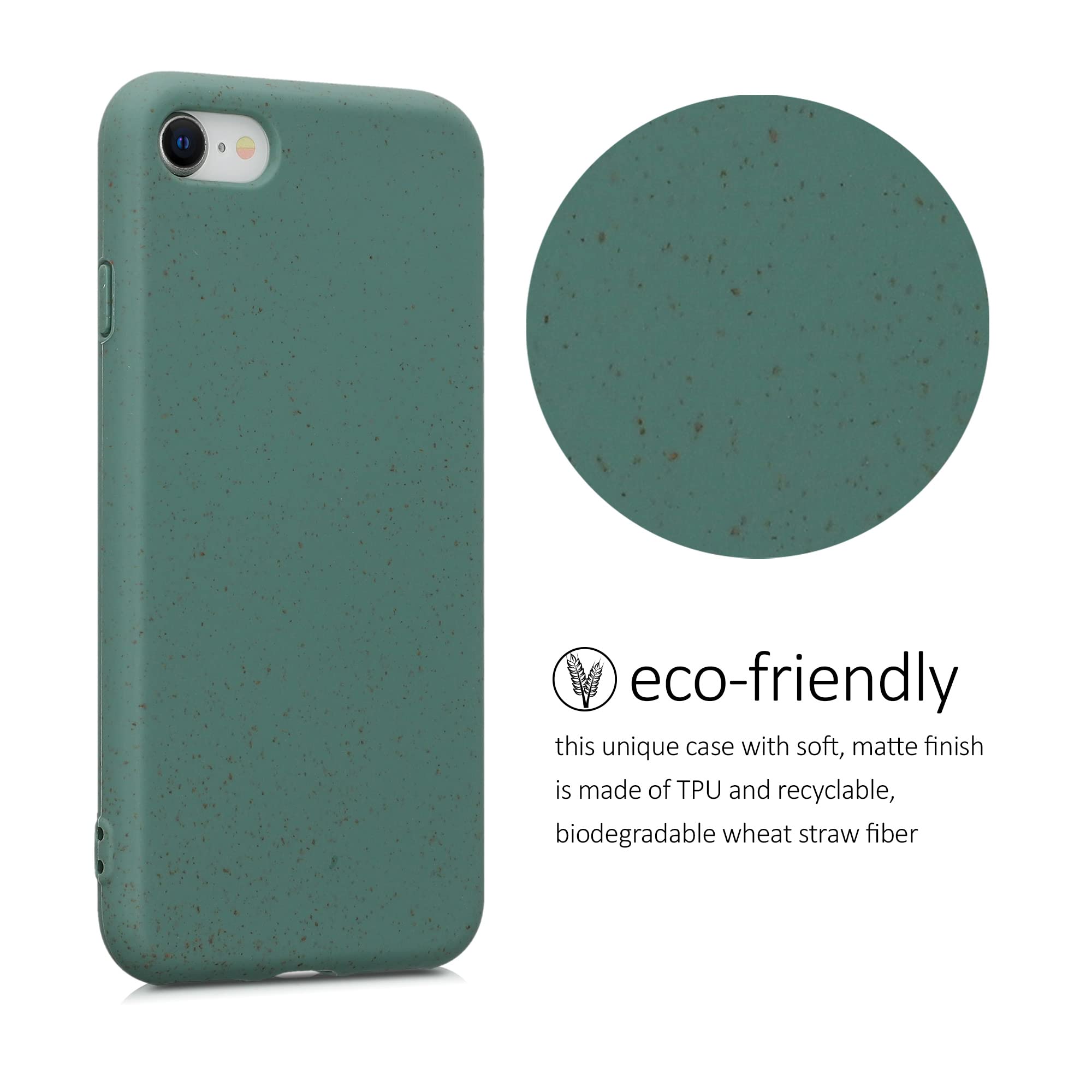 Eco-Friendly Wheat Straw iPhone Case Compatible with iPhone SE 2022/2020, iPhone 8 & 7 - Biodegradable TPU Matte Cover in Forest Green - Perfect for Daily Use, Outdoor Activities & Sustainable Lifestyle