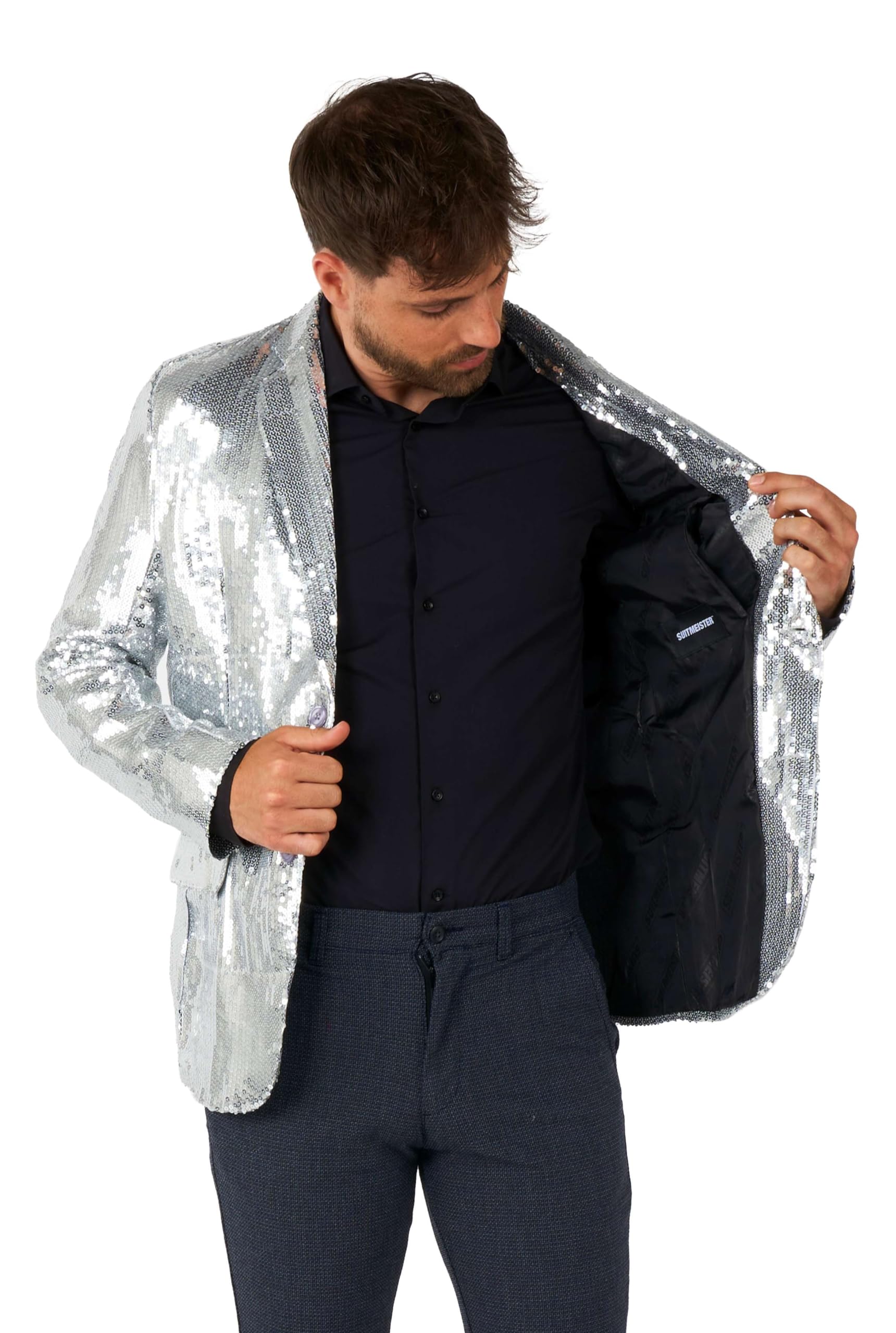SUITMEISTER Men's Slim Fit Sequins Party Blazer - Shiny Tuxedo Jacket for Christmas, NYE, Prom & Special Occasions | Perfect for Weddings, Cocktail Parties & Evening Events