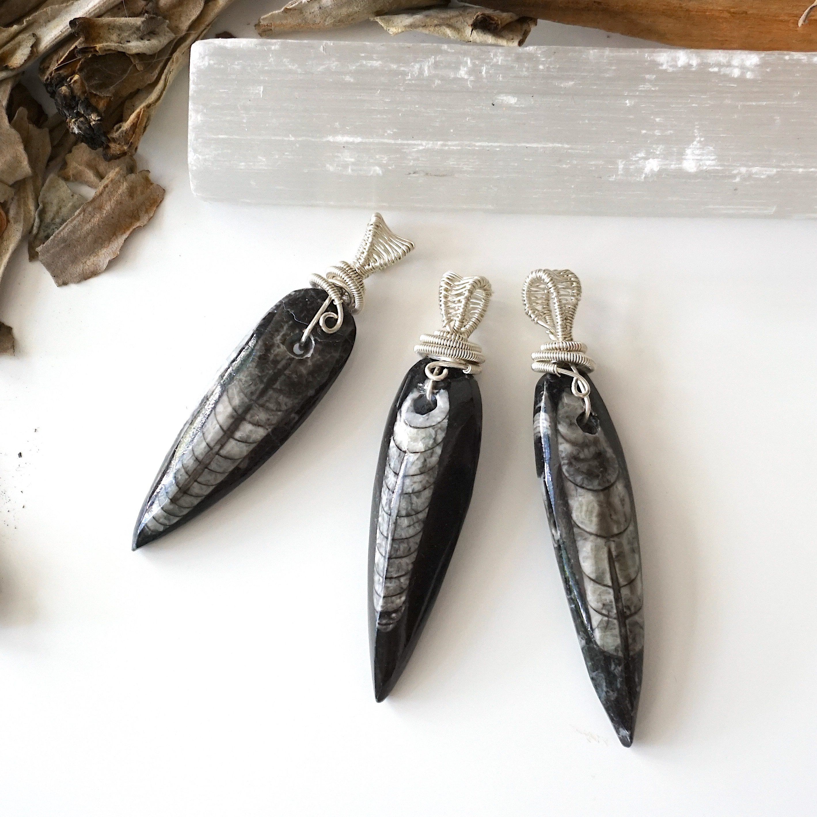 Black Fossil Arrowhead Necklace - Sterling Silver Wire Wrap Pendant Jewelry for Men & Women | Perfect for Outdoor Adventures, Nature Lovers & Unique Gift Giving